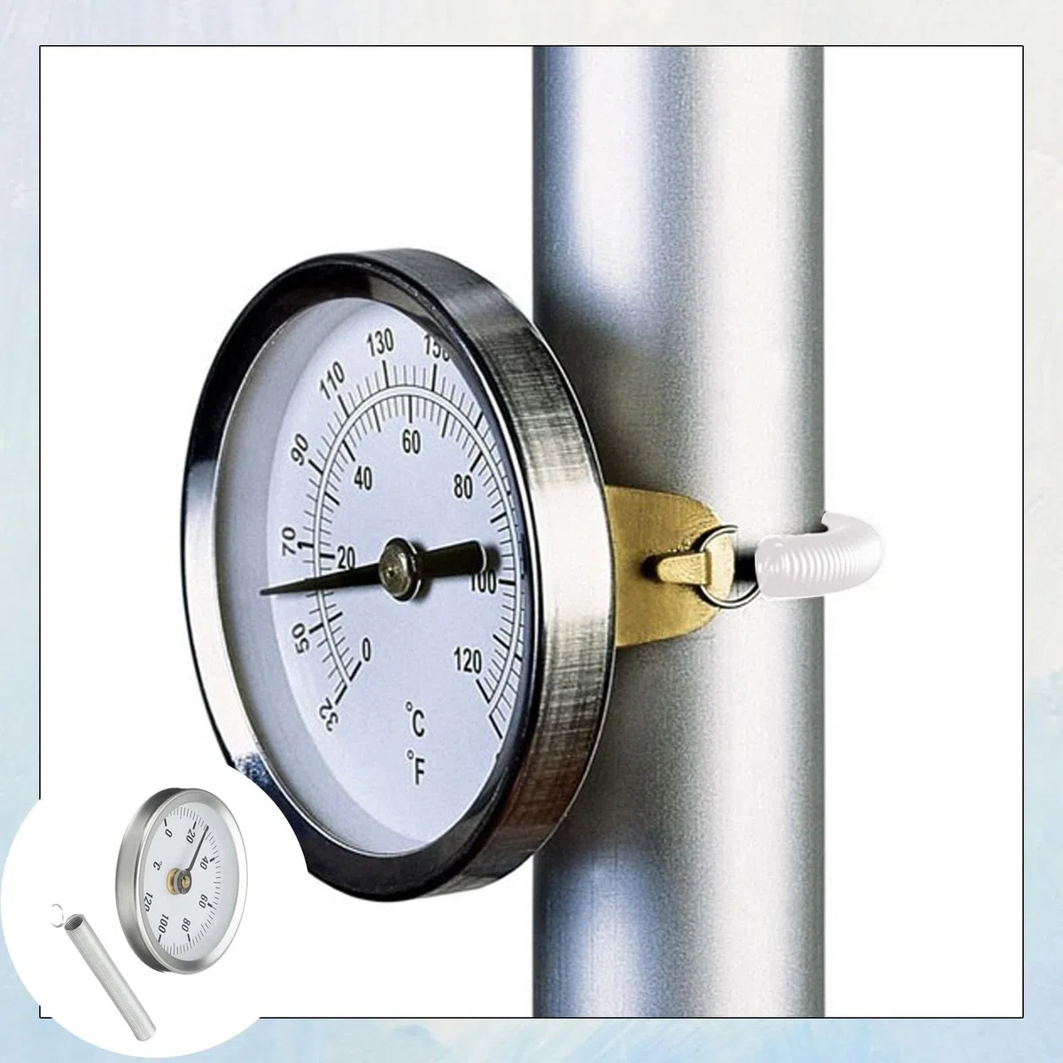 ANBOO Anlegethermometer Heizungsrohr 2er Pack - Präzise Rohrfeder Thermometer 0-120 ℃, Edelstahl Clip-On Design 63mm