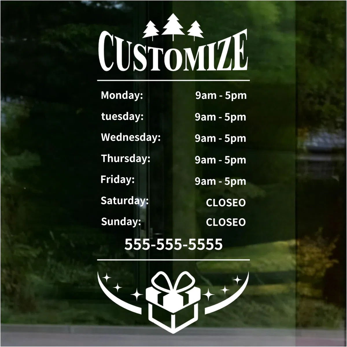 Personalisierte Öffnungszeiten Aufkleber für Schaufenster & Glastür, Vinyl Beschriftung, mit Firmenname, Kontakt & Text, für Laden, Büro, Café, Salon