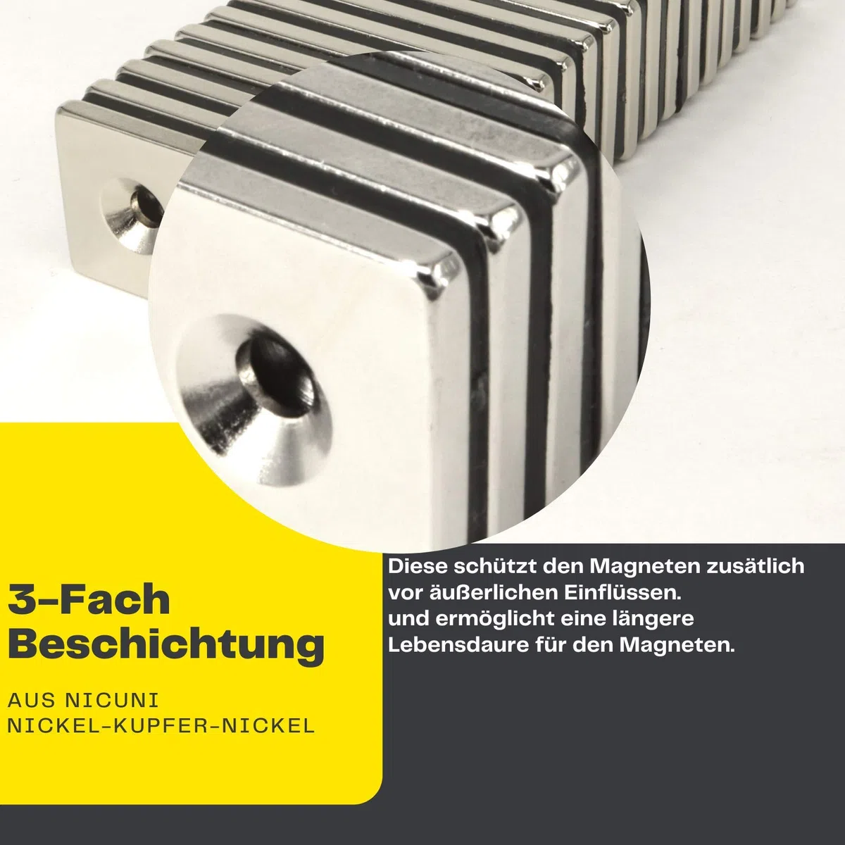 Neodym Magnet mit Bohrung und Senkung 40x20x3mm 12 KG Quader - Senkkopfschraube - M4 Senkloch zum anschrauben - Senkbohrung Senkkopf [5 Stück]