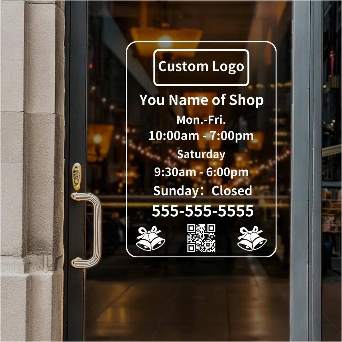 Personalisierte Öffnungszeiten Aufkleber für Schaufenster & Glastür, Vinyl Beschriftung, mit Firmenname, Kontakt & Text, für Laden, Büro, Café, Salon