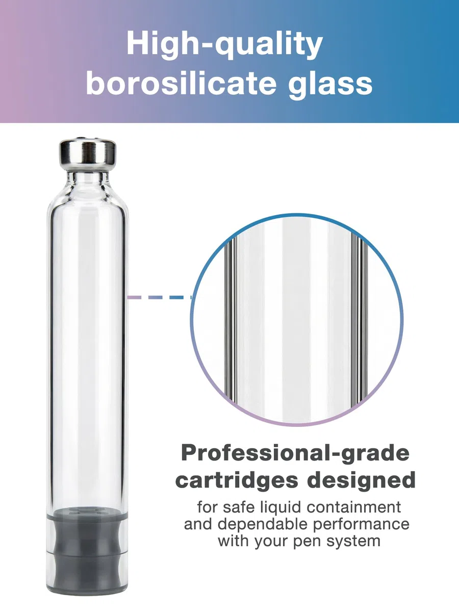 SUNMON 3ml Pen Kartuschen Leer 10 Stück, Steril & Einzeln Verpackt, Medizinische Borosilikatglas Ampullen mit Gummistopfen & Aluminiumkappe, Lange Verschlusskappe 11mm für Pen-Injektor