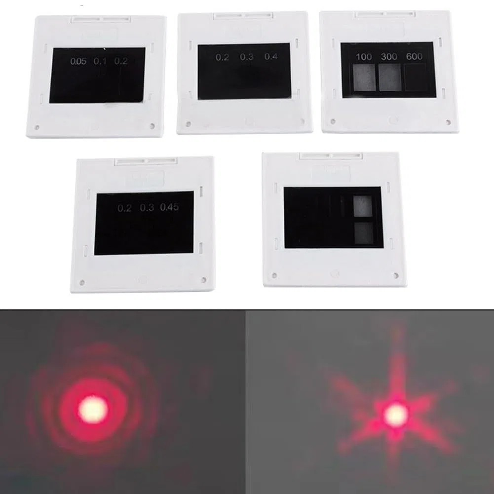 5-teiliges Beugungsgitter-Set mit einzelnem, doppeltem Dreifachschlitz, rundem Loch, Netzgitter für Physik, Optik, Labor, Experiment, Lehr, Demonstration, pädagogisches Werkzeug