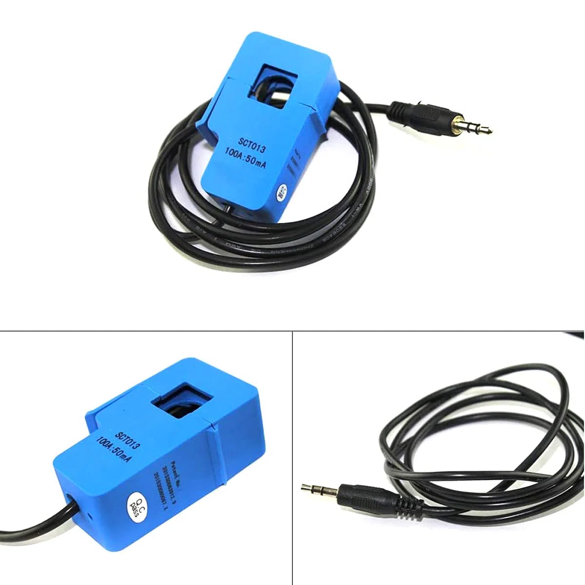 SCT-013-000 nicht-invasiver Wechselstrom-Sensor Split-Core-Transformator 100A mit ADC-Konvertierungsplatine + Audiokabelbuchse + 10PIN-Stecker und Buchse Dupont-Kabel