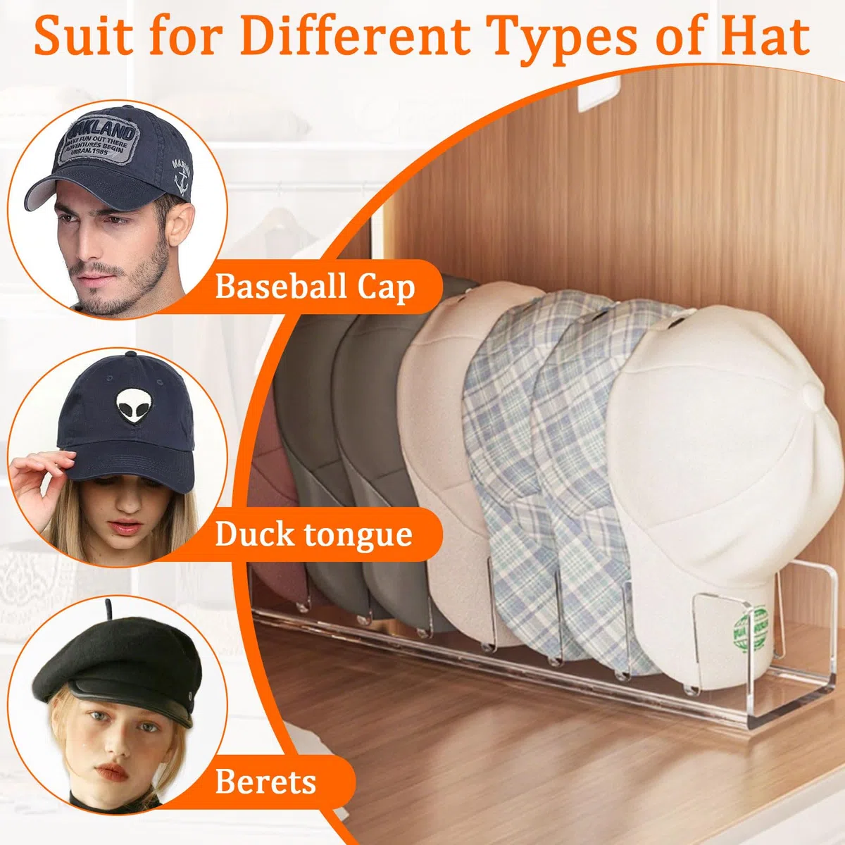3 Stück Cap Halte Acryl Cap Halterung Kappen Organizer Desktop Cap Halterung Fasst 21 Baseballkappen Keine Installation Transparente für Schlafzimmer, KleiderschräNke