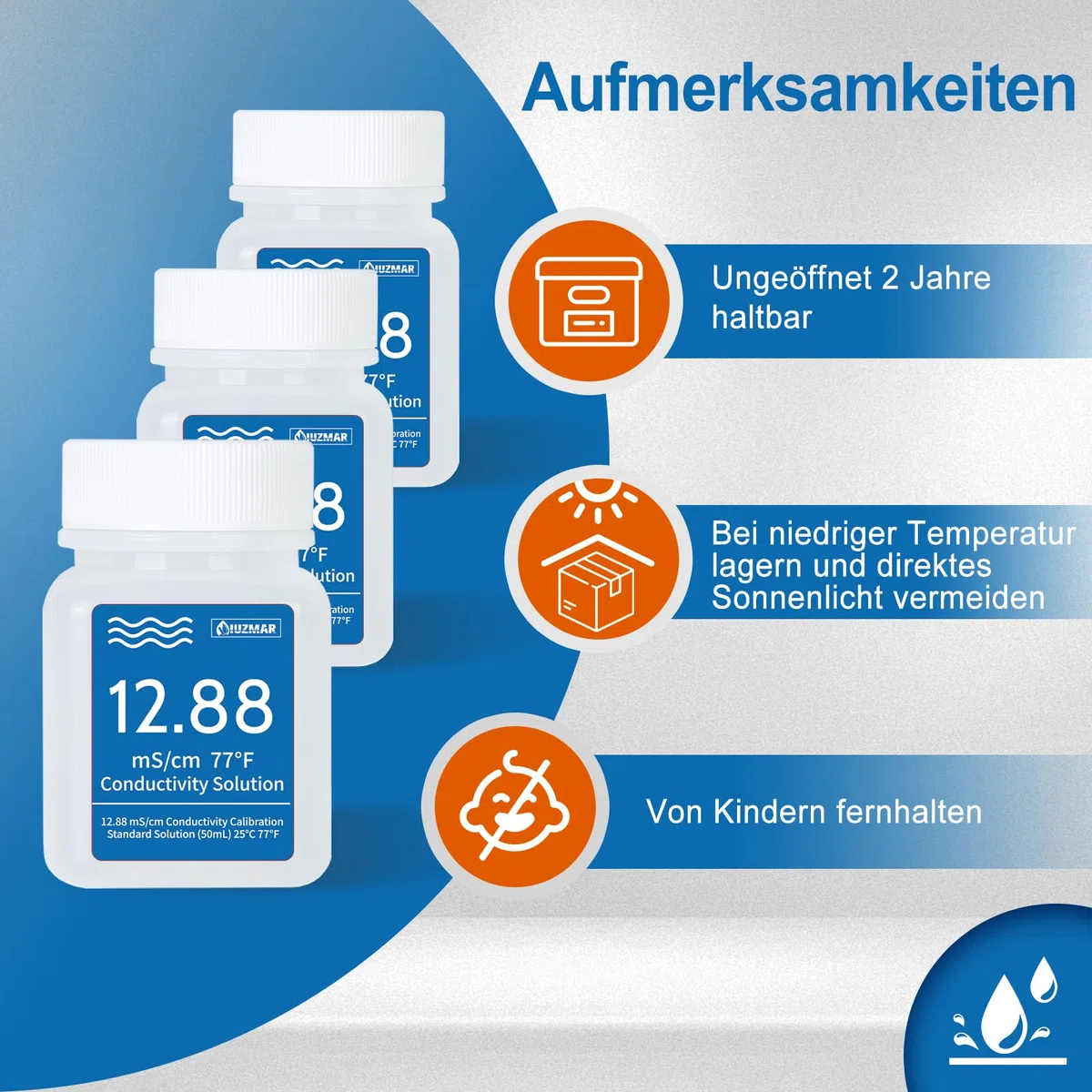 UIUZMAR 12.88 mS/cm Kalibrierlösung, Leitfähigkeit Standard Pufferlösung für EC Messgerät Hydroponik und TDS Messgerät, 4 Flaschen à 50 ml