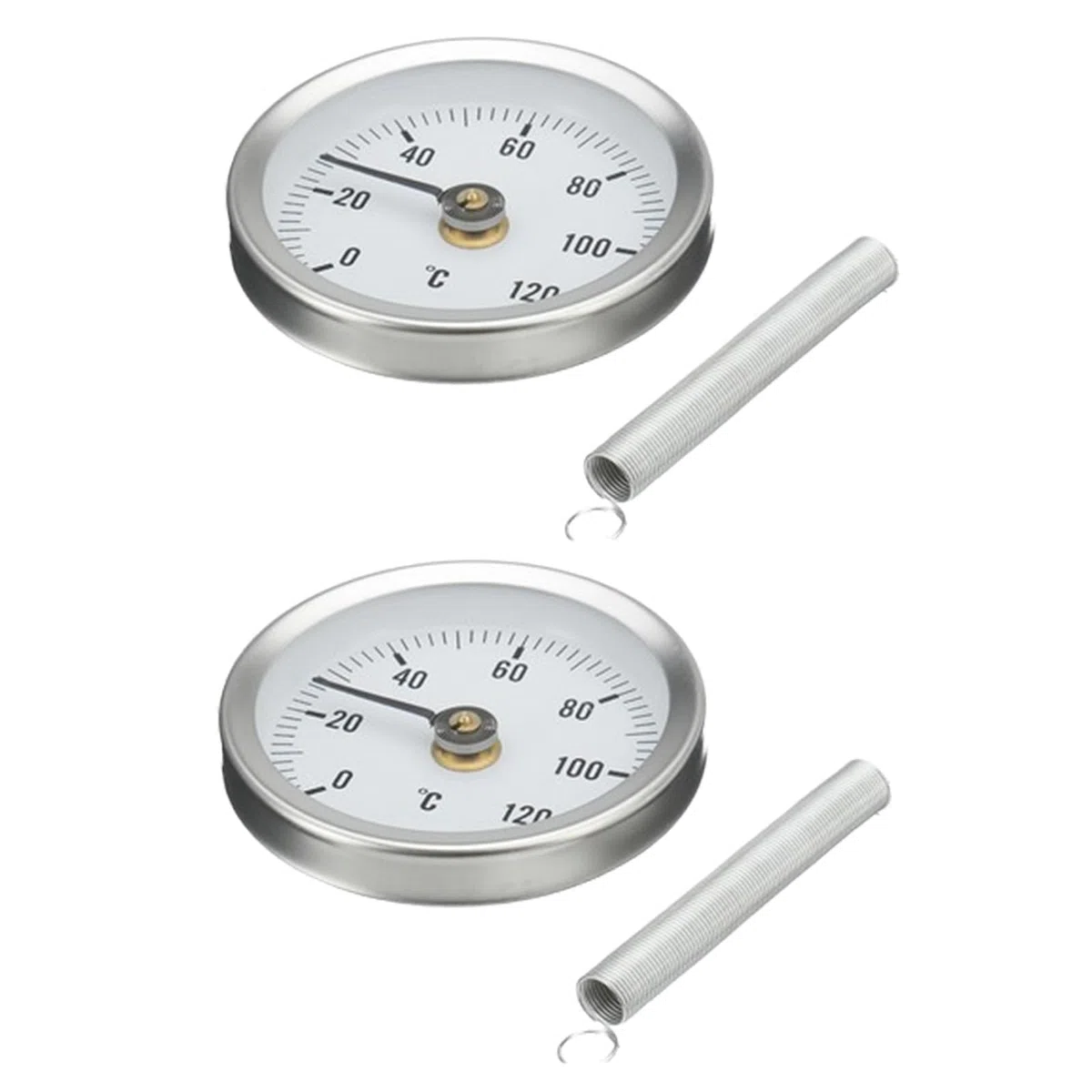 ANBOO Anlegethermometer Heizungsrohr 2er Pack - Präzise Rohrfeder Thermometer 0-120 ℃, Edelstahl Clip-On Design 63mm