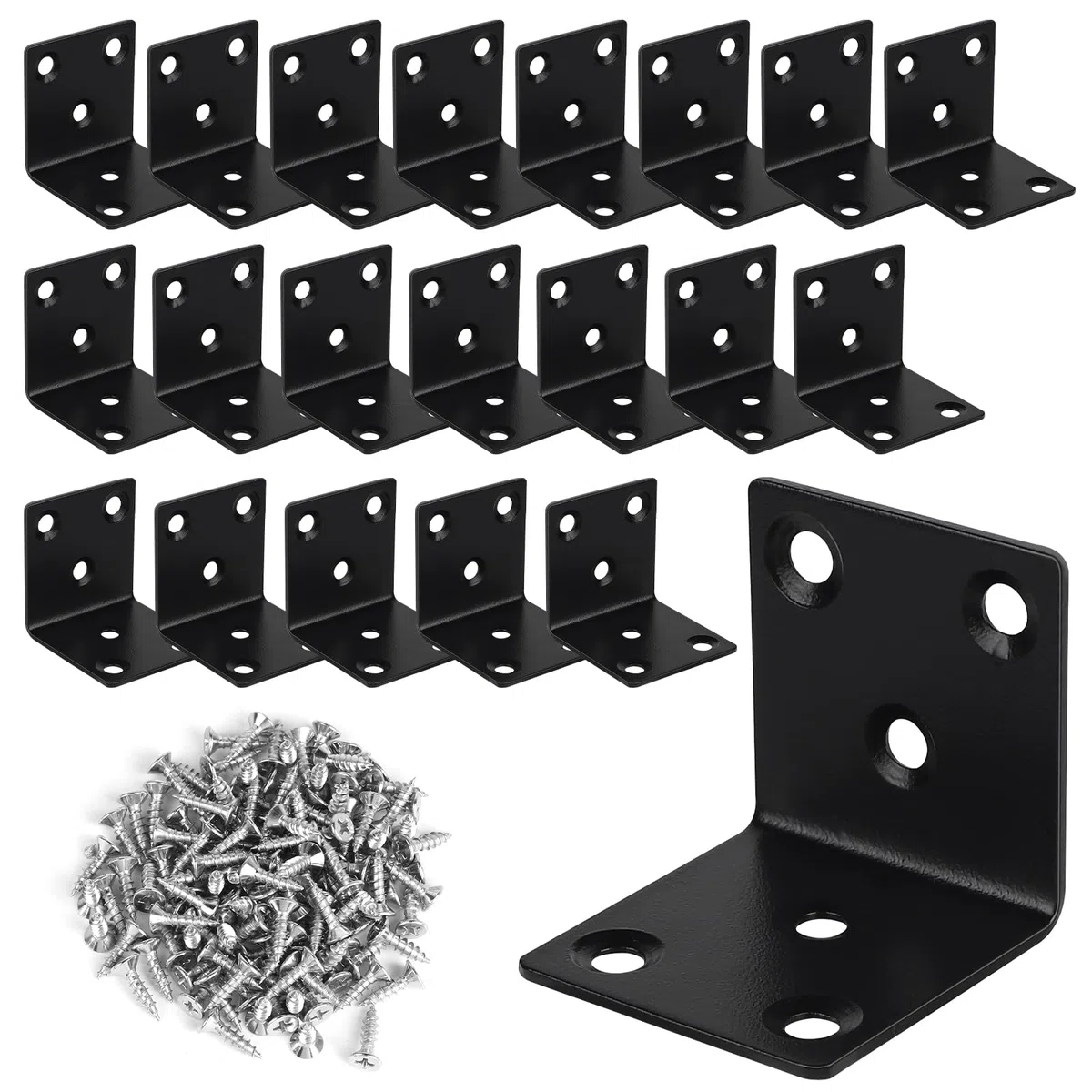 LALAGO 20 Stück Edelstahl Winkelverbinder 40 x 40 x 40mm, Klein Montagewinkel mit 126pcs Schrauben, Metall 90 Grad Klammern Befestigungswinkel zum Befestigen und Reparieren von Möbeln Schwarze
