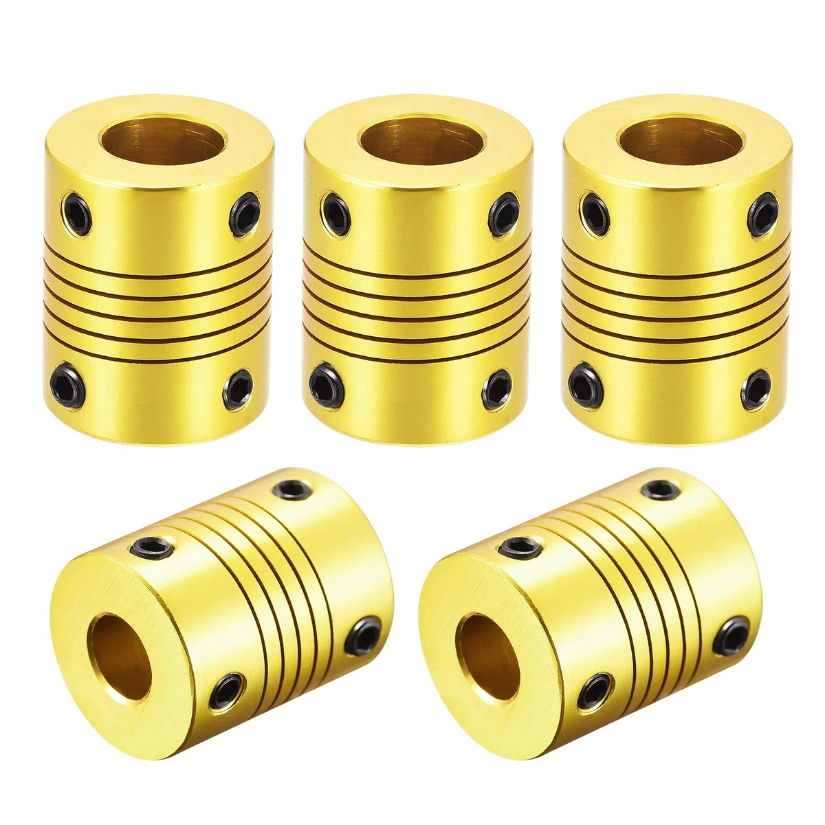 sourcing map 5Stk. 10mm bis 8mm Aluminiumlegierung Flexible Wellenkupplung L25xD20 Goldton