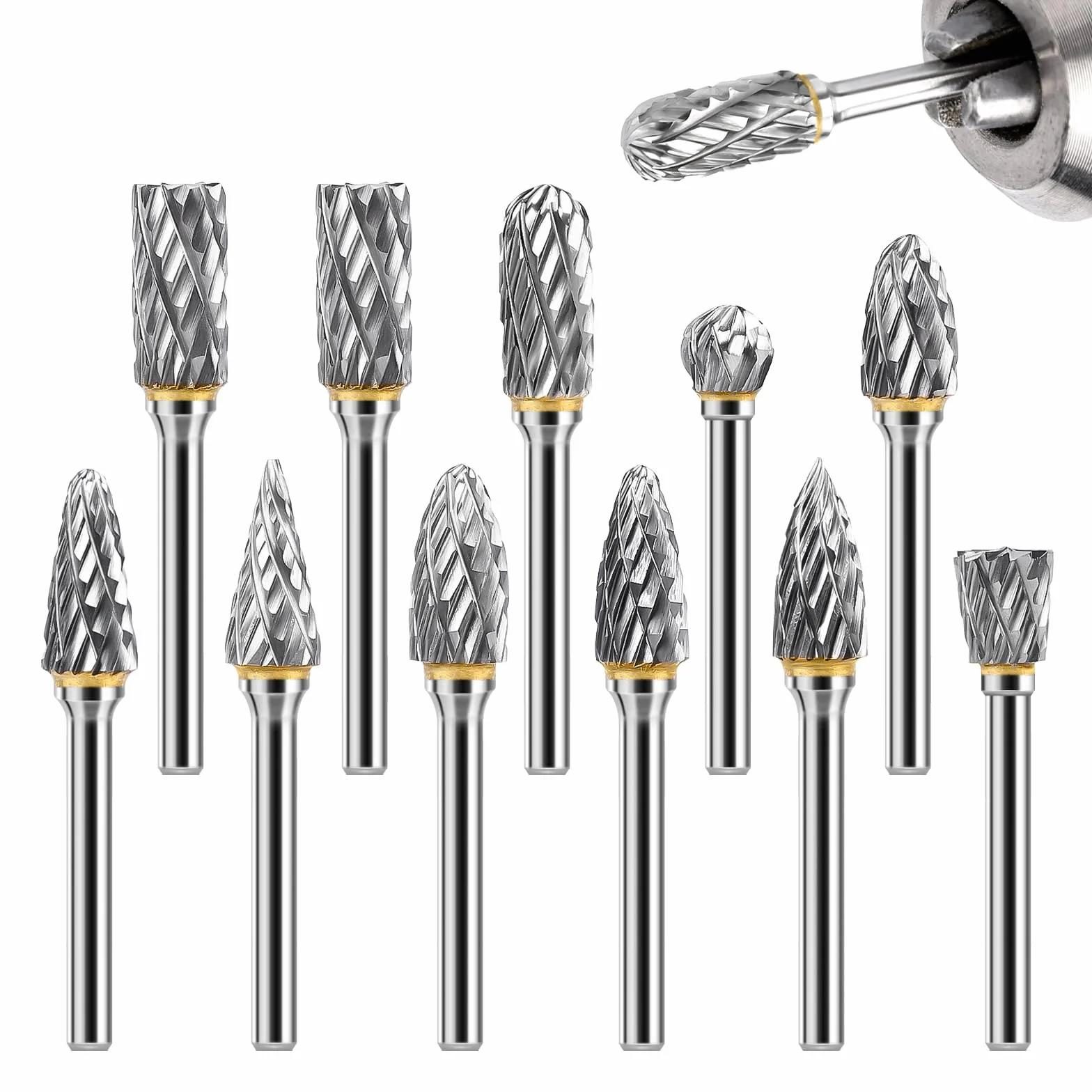 Hartmetall Frässtifte Set, Lytool 12 Stück Doppelschnitt Rotationsfräser mit 3mm Schaft, Dremel Zubehör für Holz Schnitzen, Metallpolieren, Gravieren, Schleifen und Bohren