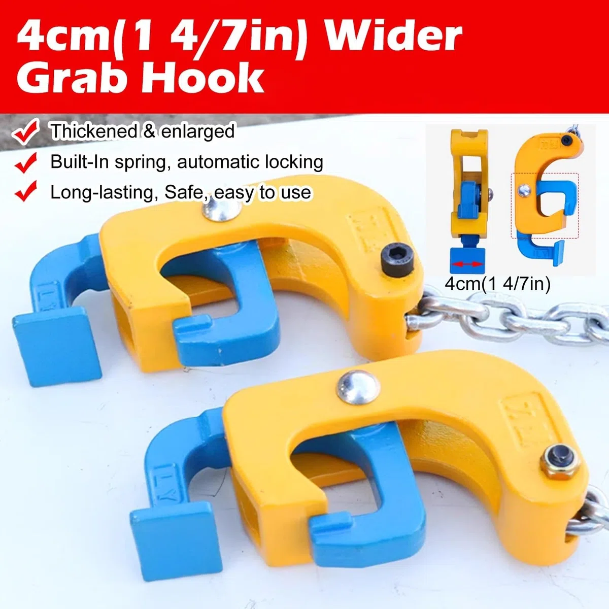Heavy Duty Barrel Lifting Chain for Plastic & Steel Drums, 4 Hooks Vertical Drum Lifter with Self-Lock Clamp, Sling Handling Equipment for Crane Forklift
