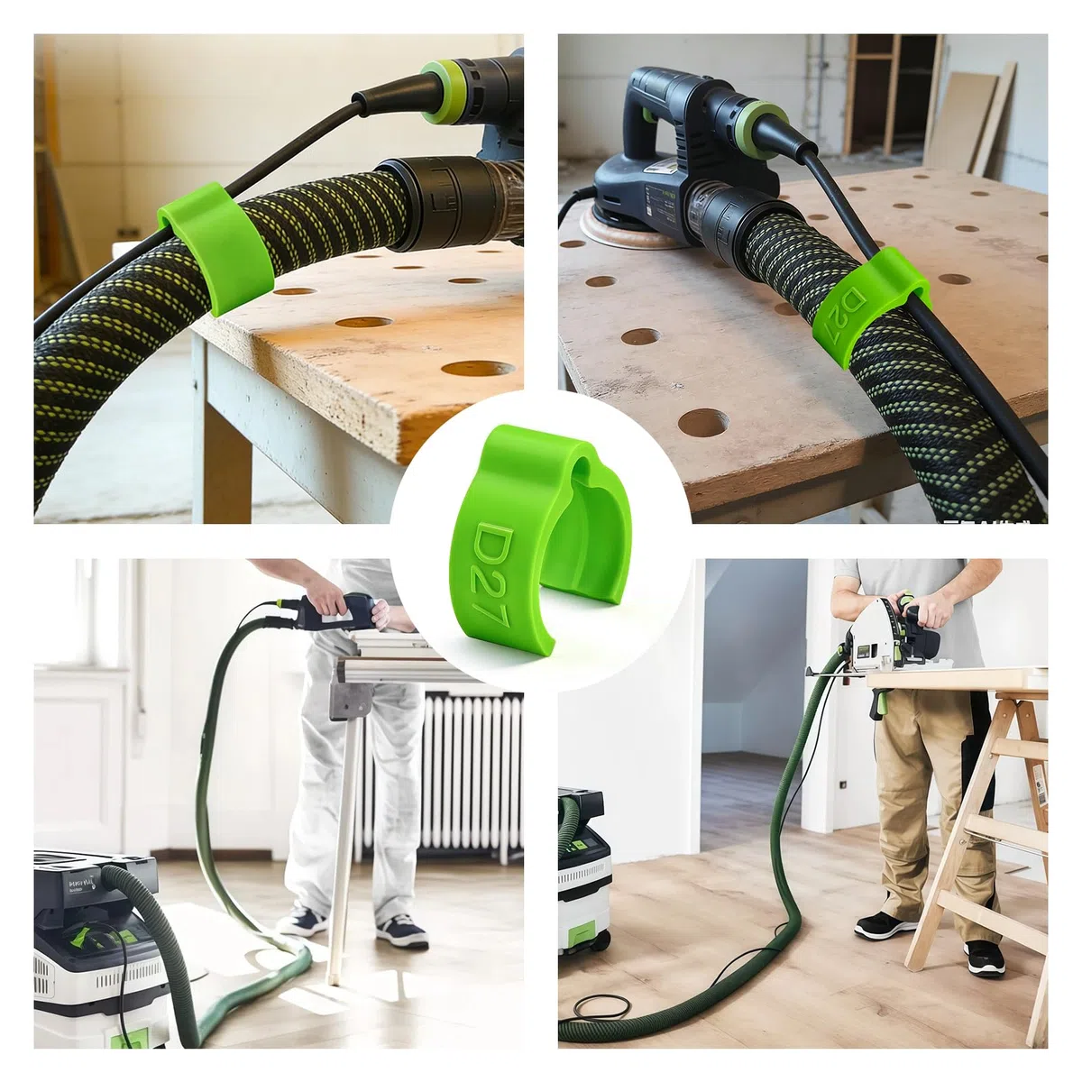 Kabelclip für Festool D27 Staubsauger Schlauch - Kabel Clip für Festool CT CTL Saugschlauch Kabel, Staubsaugerschlauch Halterung Zubehör, Plug It Leitungshalter Draht Clip Kabelschelle, Grün, 12 Stk