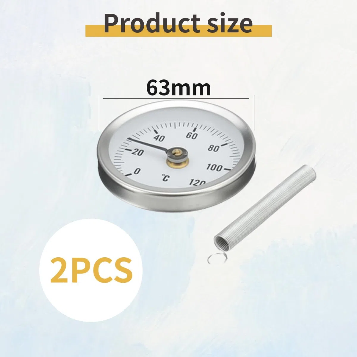 ANBOO Anlegethermometer Heizungsrohr 2er Pack - Präzise Rohrfeder Thermometer 0-120 ℃, Edelstahl Clip-On Design 63mm