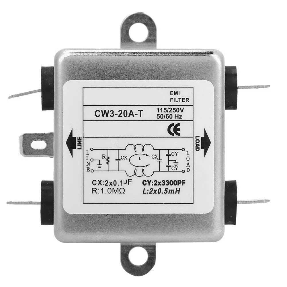 Netzfilter 230V, CW3-20A-T, Netzfilter Einphasenfilter, EMI-Leistungsfilter, 115V / 250V 20A 50 / 60Hz, Elektromagnetische Interferenzfilter