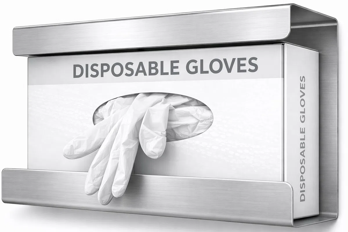 Edelstahl Handschuhhalter für Boxen Einweghandschuhe, Wandhalterung, Handschuhspender, Handschuh Halterung, zur Wandmontage mit Montagezubehör (1, SOLO)