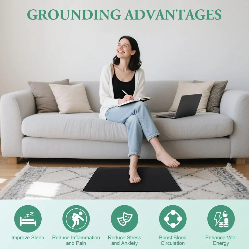 Erdungsmatte für Bett, ESD Matte für Wohlbefinden, Topraklama Matı, Grounding Mat Earthing für Besseren Schlaf, Stressabbau, Antistatik Matte Kann Als Mauspad Oder Yogamatte(40 * 60cm)