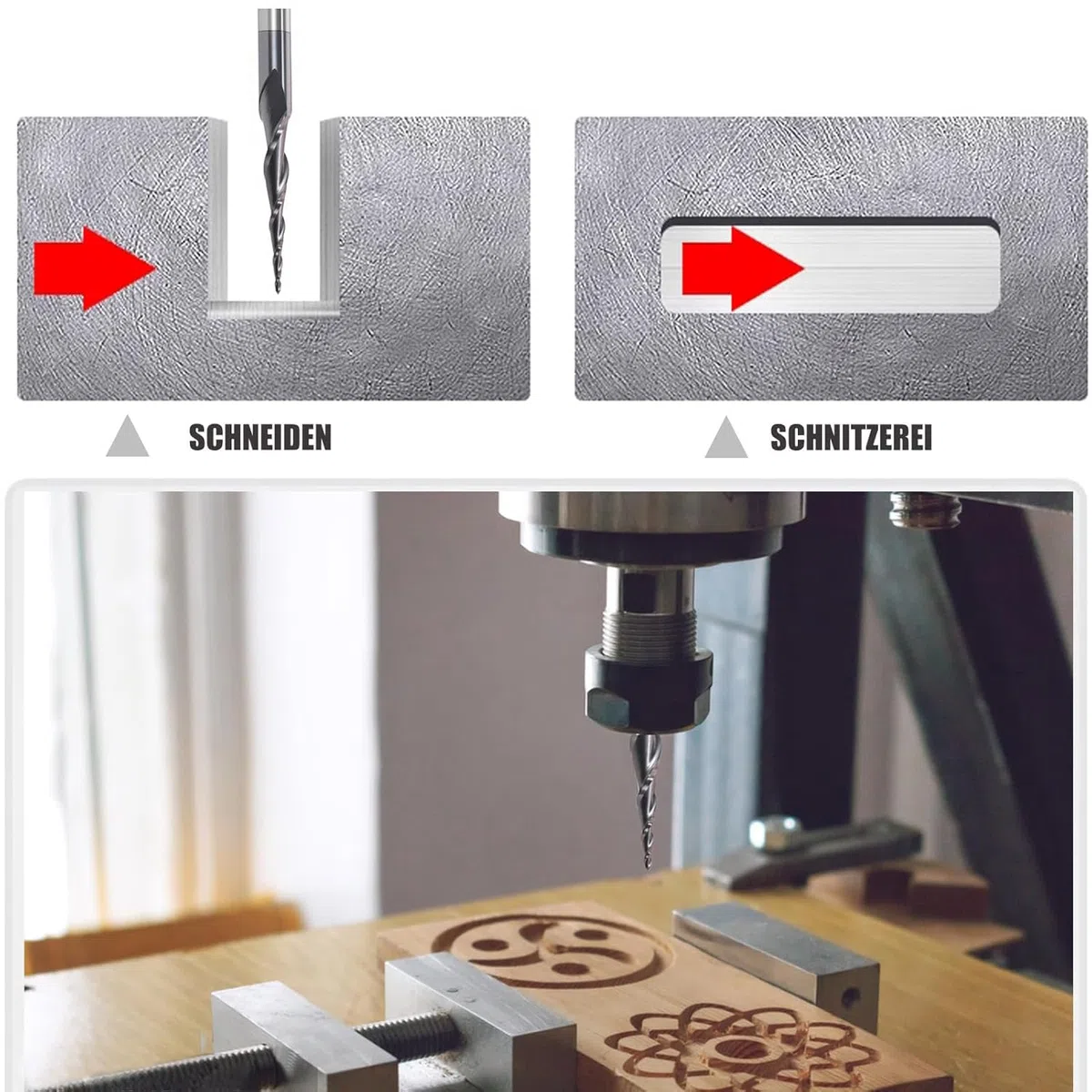 2 Stück 2 Flöten Kugelkopffräser mit Konischer Spitze CNC Gravierfräser R0,25mm 3,175mm (1/8") Schaft Vollhartmetallfräser für Oberfräse mit TiAlN Beschichtung für 2D und 3D Gravur