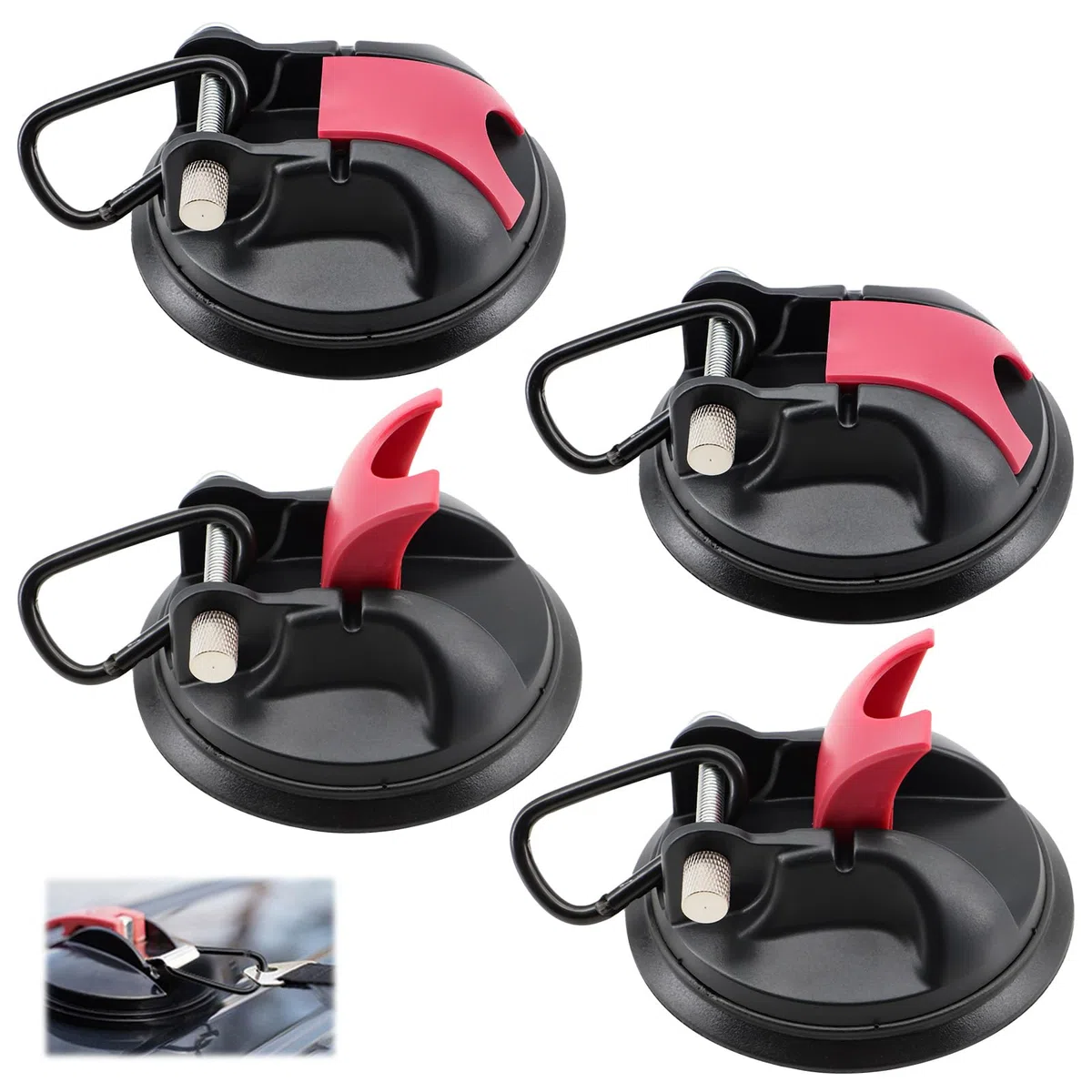 Scettar 4er Saugnapf Haken Stark Set mit D-Ringen Extra Starke Saugnäpfe 30kg Tragkraft,Wiederverwendbar Saughaken Ohne Bohren für Wohnmobil Auto Camping Zubehör Zelte Markisen Badezimmer