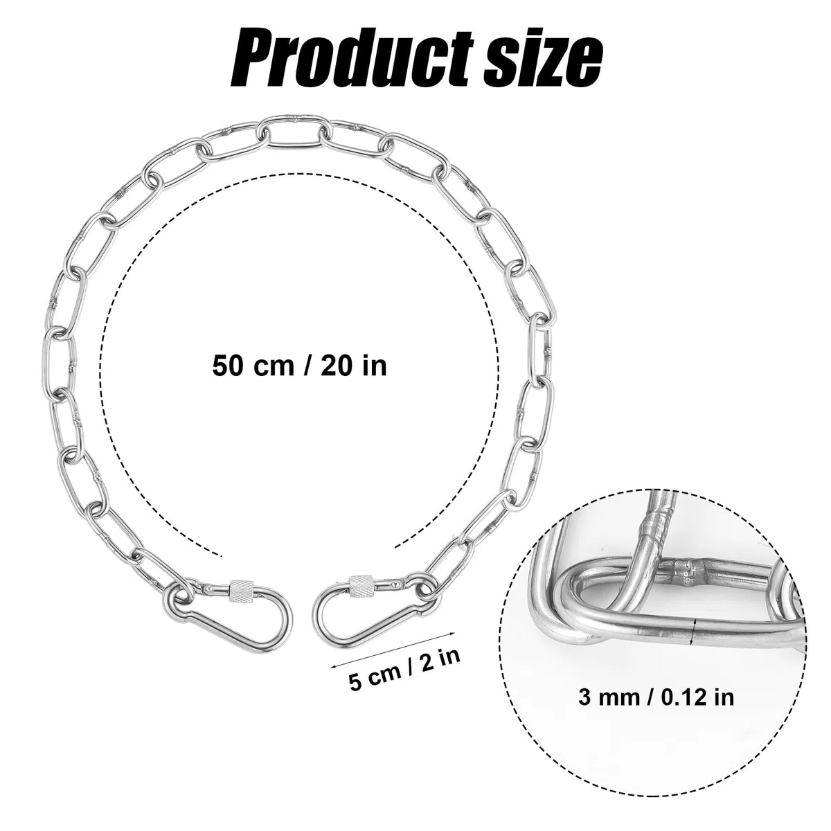 lasuroa Tor Kettenschloss für Außenzäune, 50cm Tor Edelstahlkettenschloss mit Metallschnallen Gate Chain Lock für Tierkäfige Hunde Pferde Ziegen Kühe Gehegebedarf