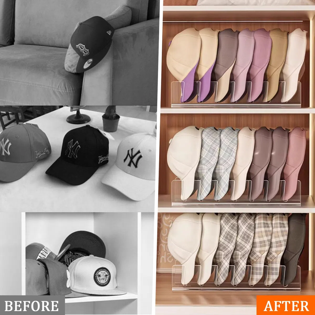 3 Stück Cap Halte Acryl Cap Halterung Kappen Organizer Desktop Cap Halterung Fasst 21 Baseballkappen Keine Installation Transparente für Schlafzimmer, KleiderschräNke