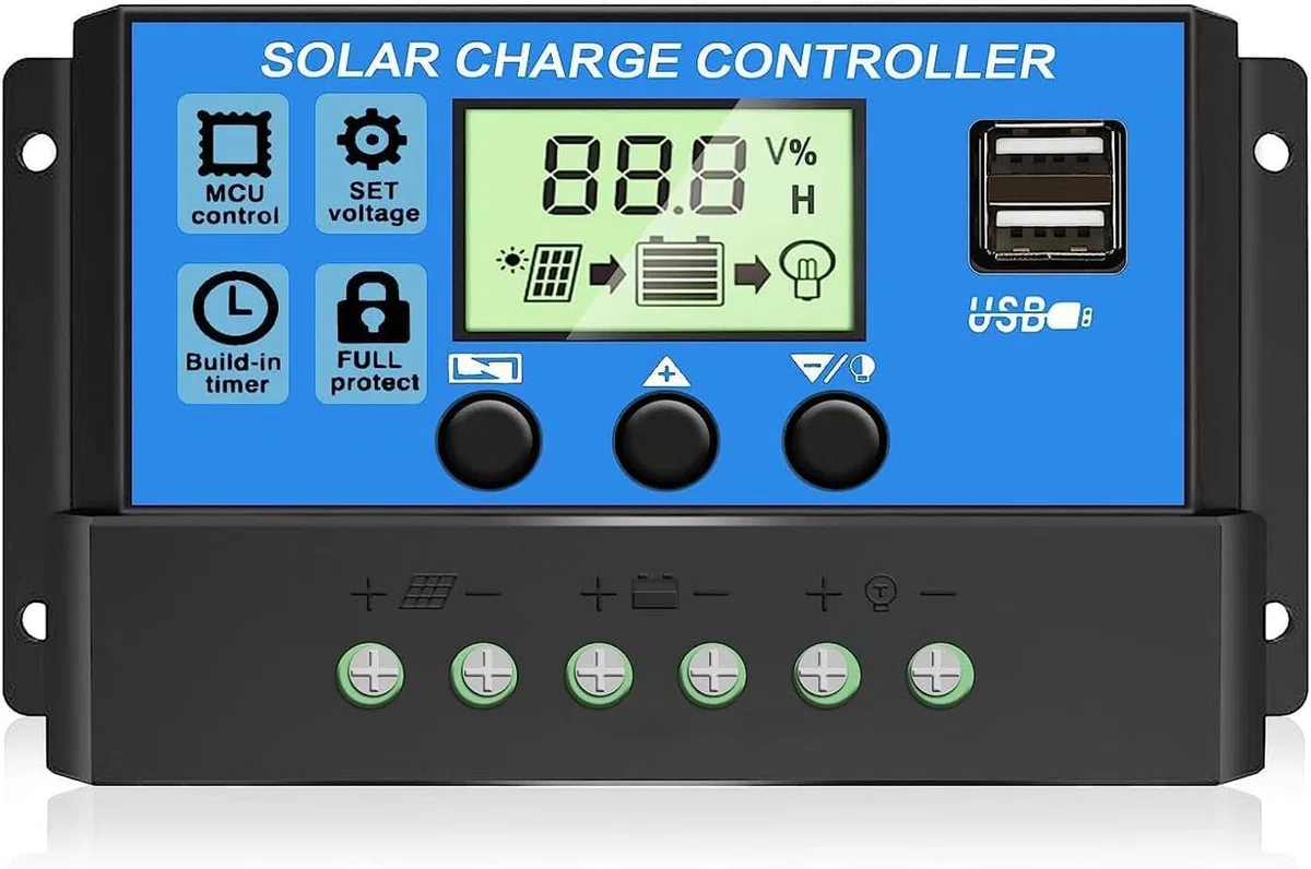 30A 12V/24V Solar Laderegler Solar Ladegerät Controller Solarpanel Batterie Intelligente Solarregler mit 5V Dual USB Port LCD Anzeige für Blei Säure Batterien