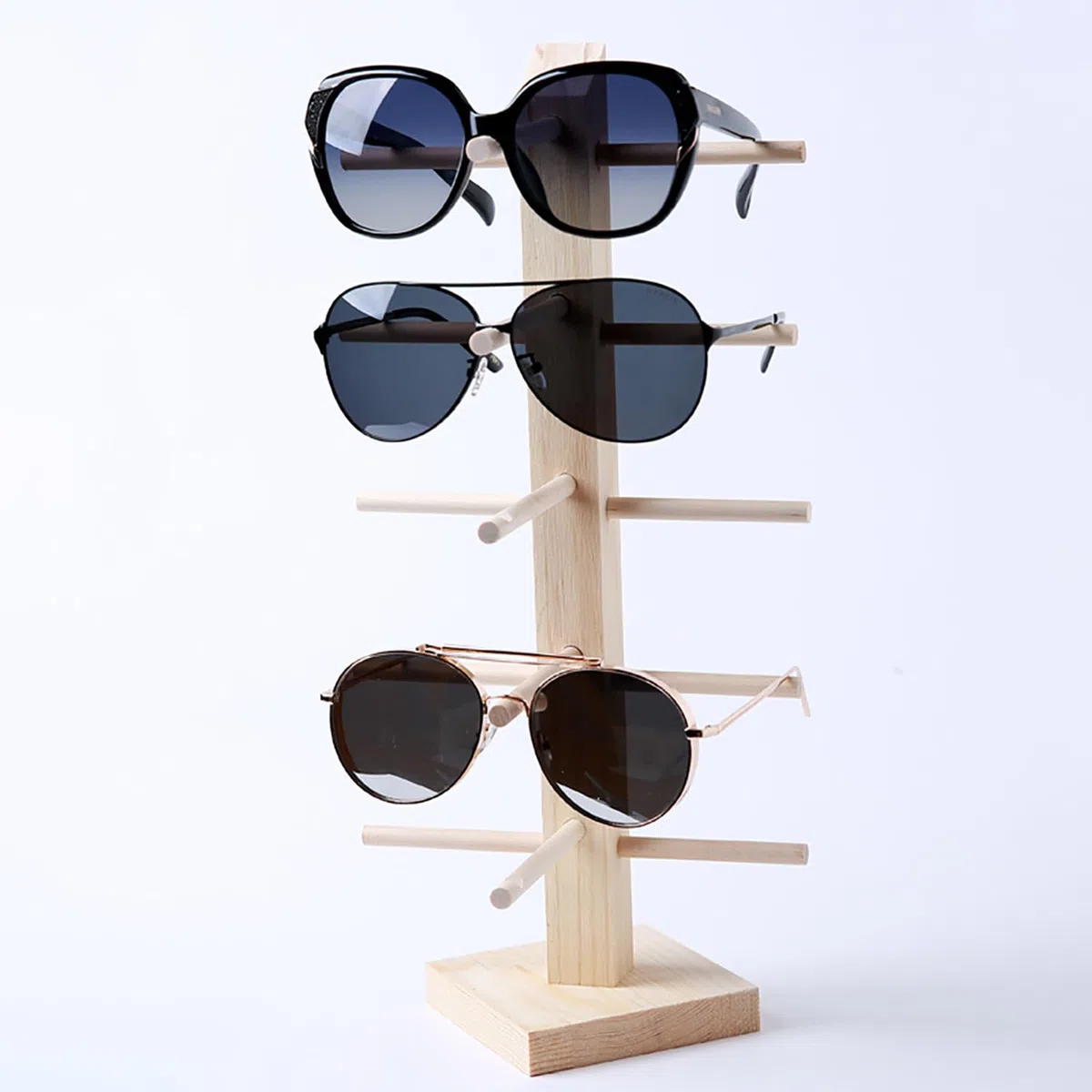 Brillenhalter aus Holz, Sonnenbrillen Brillenständer, Robustes Eyewear Display für Zuhause und Geschäft für Sonnenbrillen, Kurzsichtigkeitsbrillen, Lesebrillen (Brillen-Stander für 5 Brillen)