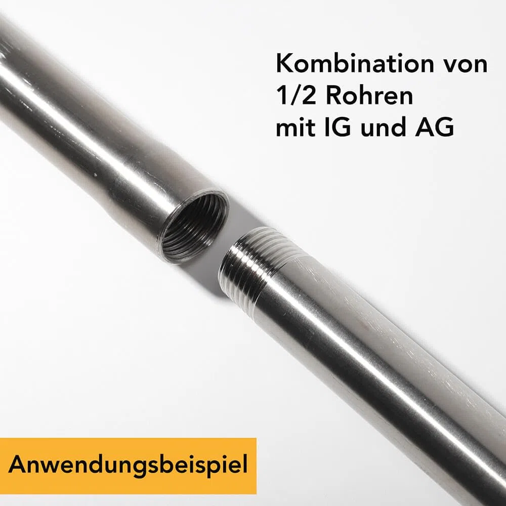 Edelstahlrohr 1/2 Zoll | Gewinde: AG/AG - 100 CM | Gewinderohr Wasserrohr Rohrnippel Gewindefitting Rohrdoppelnippel V2A