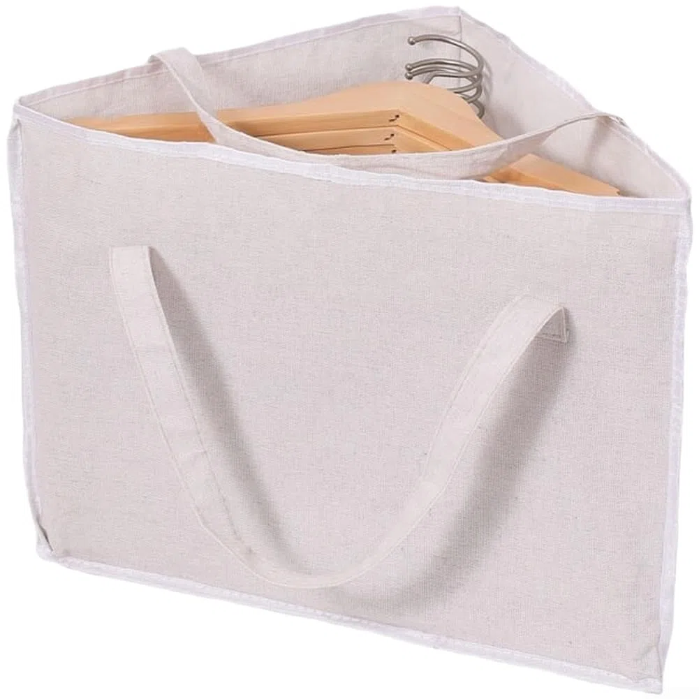 Dreieckige Kleiderbügel-Aufbewahrungstasche für Kleidung mit faltbarer Baumwoll-Leinen-Konstruktion, tragbare Griffe für einfachen Transport zwischen Wohnbereichen (Beige)