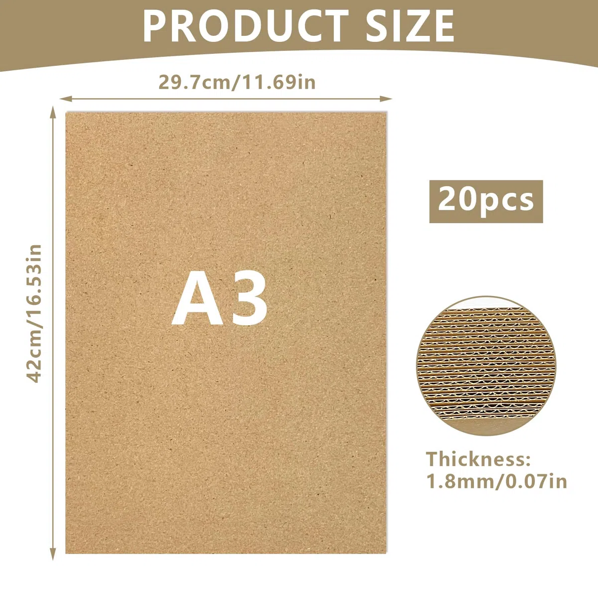 20 Stück Wellpappe A3, Dicke Pappe zum Basteln, Karton, Cardboard, Kartonpapier für DIY Handwerk, Malen und Kunsthandwerk