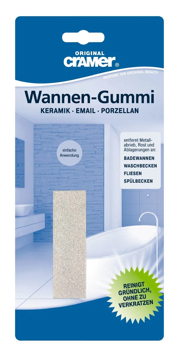 Cramer Reinigungs-Gummi, Wannen-Gummi für Sanitär-Keramik, Email, Porzellan Oberflächen, 80 x 20 x 22 mm, 83960 0