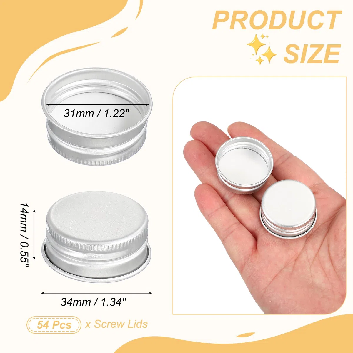 PATIKIL 31mm Metallische Runde Schraubdeckel 54 Stück Aluminium Mason Jar Deckel Schraubverschlüsse Für Labor Haushaltsaufbewahrungsgläser Gallonenkrüge Glas Snackbehälter Silberton