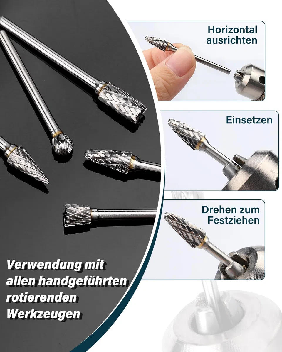 Hartmetall Frässtifte Set, Lytool 12 Stück Doppelschnitt Rotationsfräser mit 3mm Schaft, Dremel Zubehör für Holz Schnitzen, Metallpolieren, Gravieren, Schleifen und Bohren