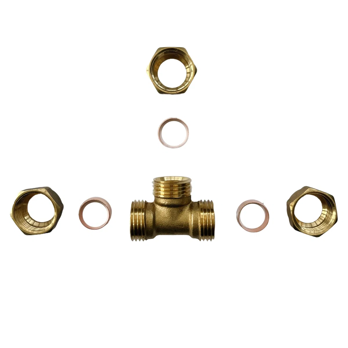 PlumbEZ WRAS-zugelassene 15 mm Messing-Kompressions-T-Armaturen – 2 Stück robuste T-Rohrverbinder für Kupfer-, Kunststoff- und Chromrohre – hitzefreie Installation, auslaufsichere