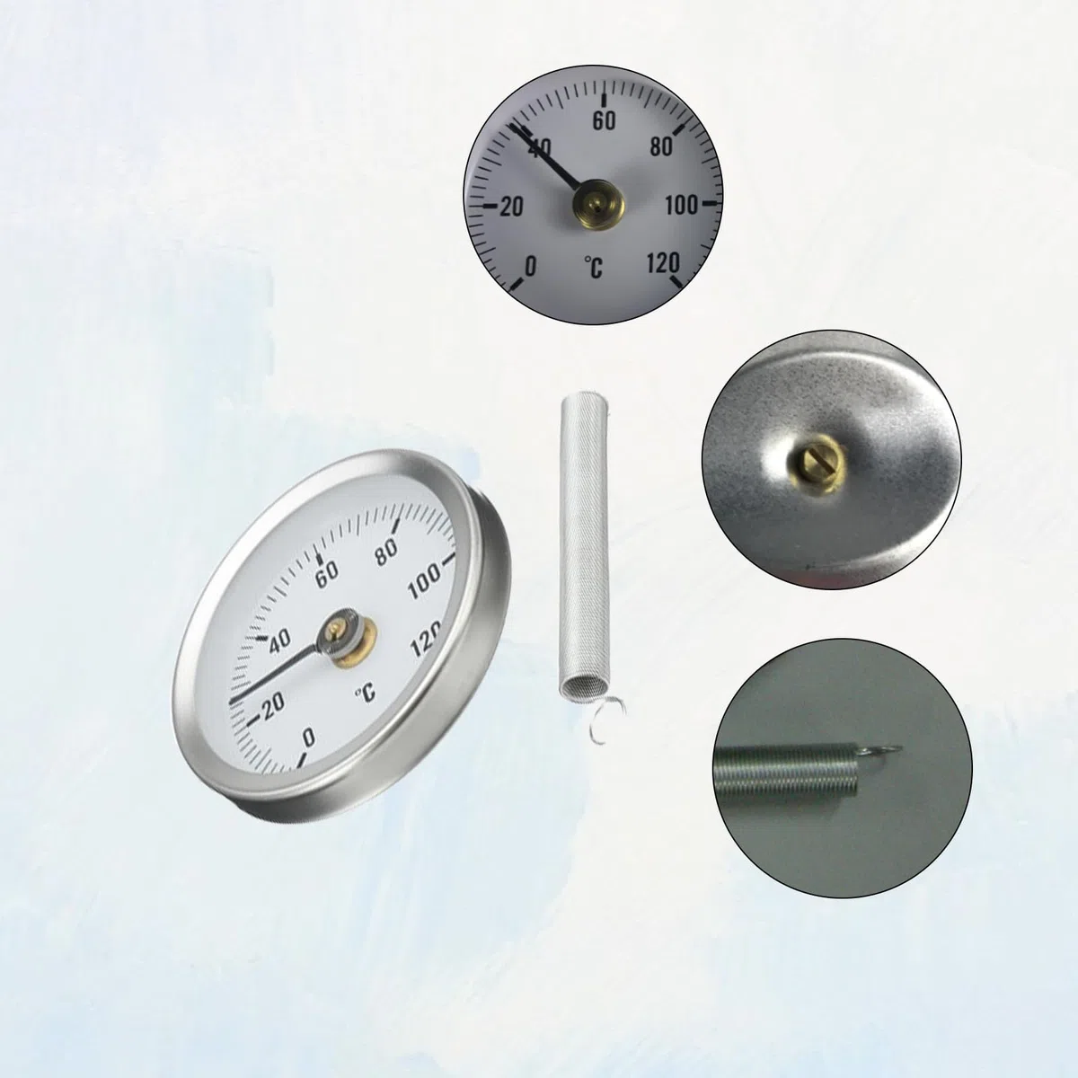 ANBOO Anlegethermometer Heizungsrohr 2er Pack - Präzise Rohrfeder Thermometer 0-120 ℃, Edelstahl Clip-On Design 63mm