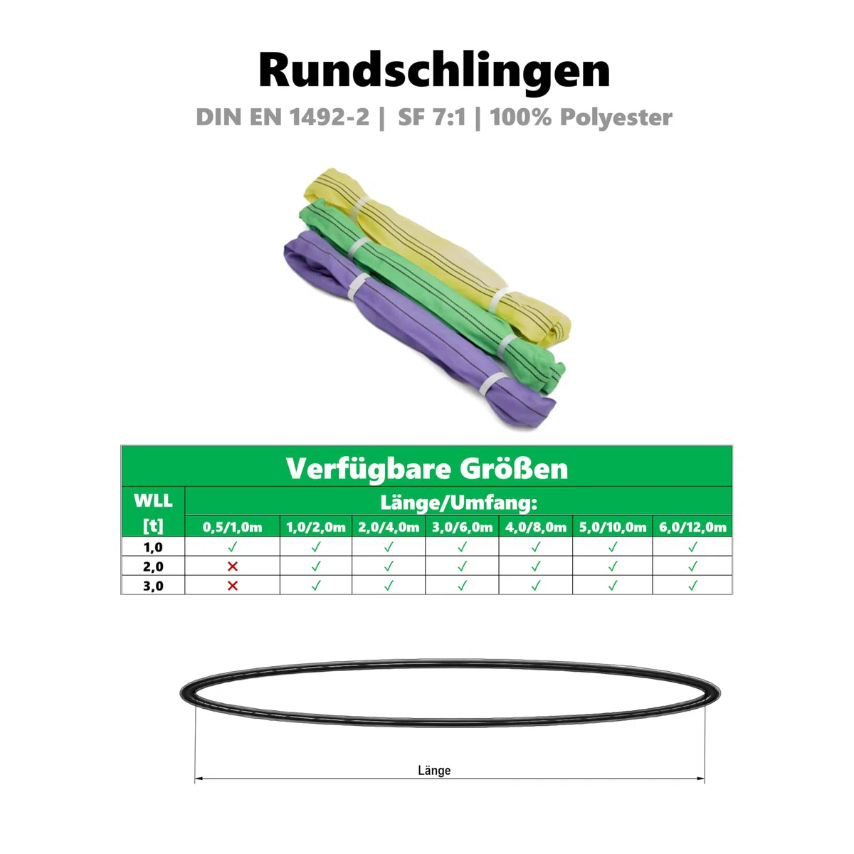 Rundschlinge 4m Umfang 2t Tragkraft - Rundschlingen EN1492-2 - Langlebige, aus Polyester - 2t Tragkraft