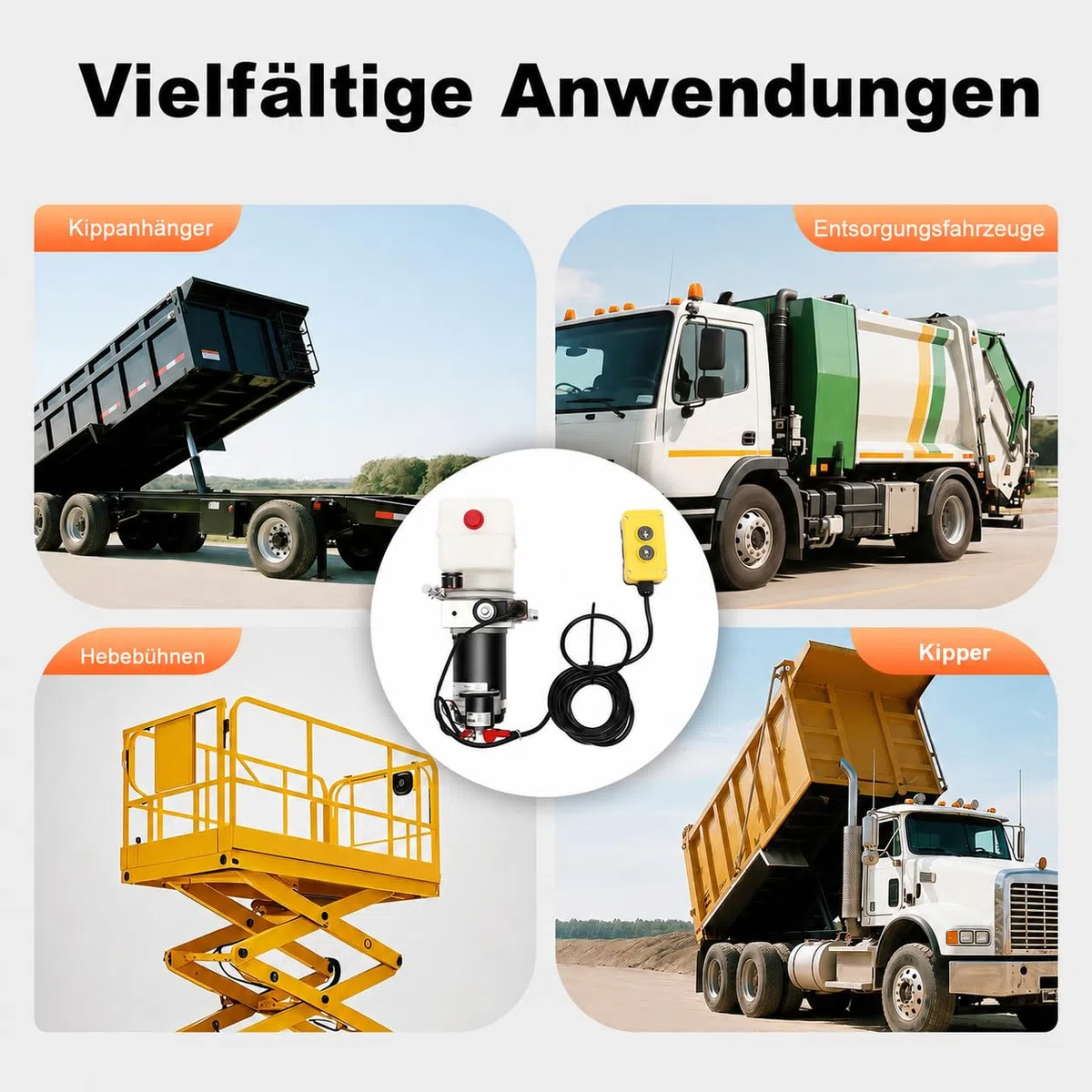 Hydraulikpumpe 12V 800W für Kippanhänger, Einfachwirkend mit Fernbedienung