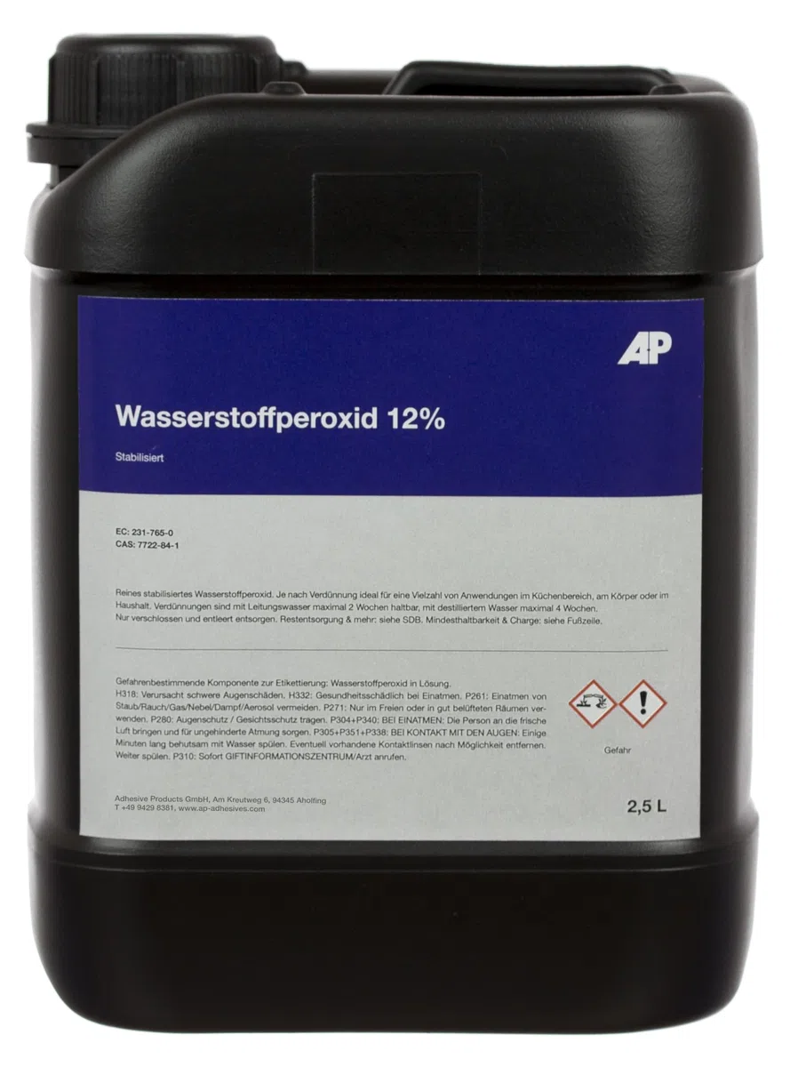 Wasserstoffperoxid 12%, stabilisiert - Stabilisator: Phosphorsäure, technisch reine Qualität (2,5 L)