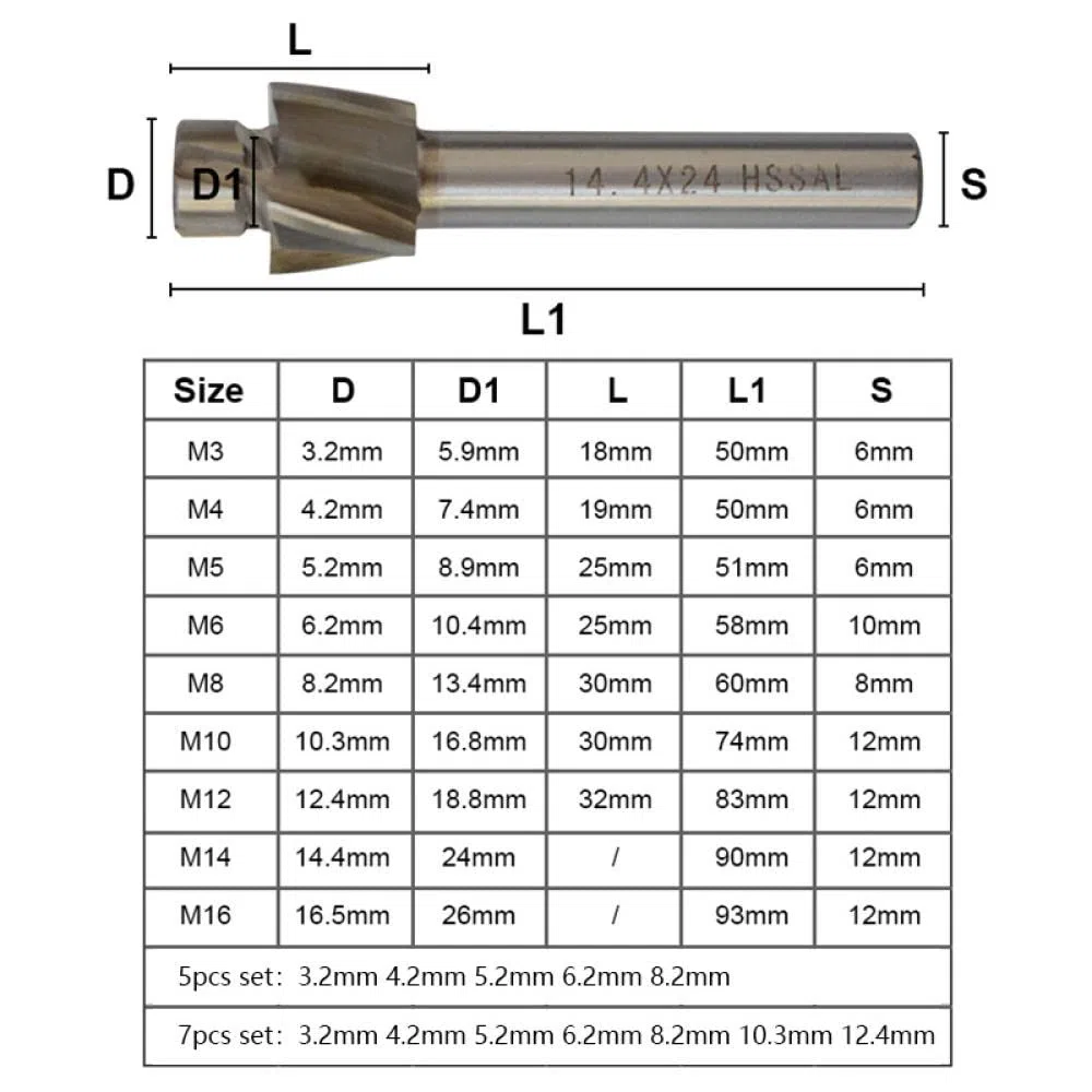 1pc 4 Flöte Senker Schaftfräser M3-M16 Pilot Nutting Tool Fräser Senker Schaftfräser Pilotloch HSS Fräser-M6,2x10x10,4x58