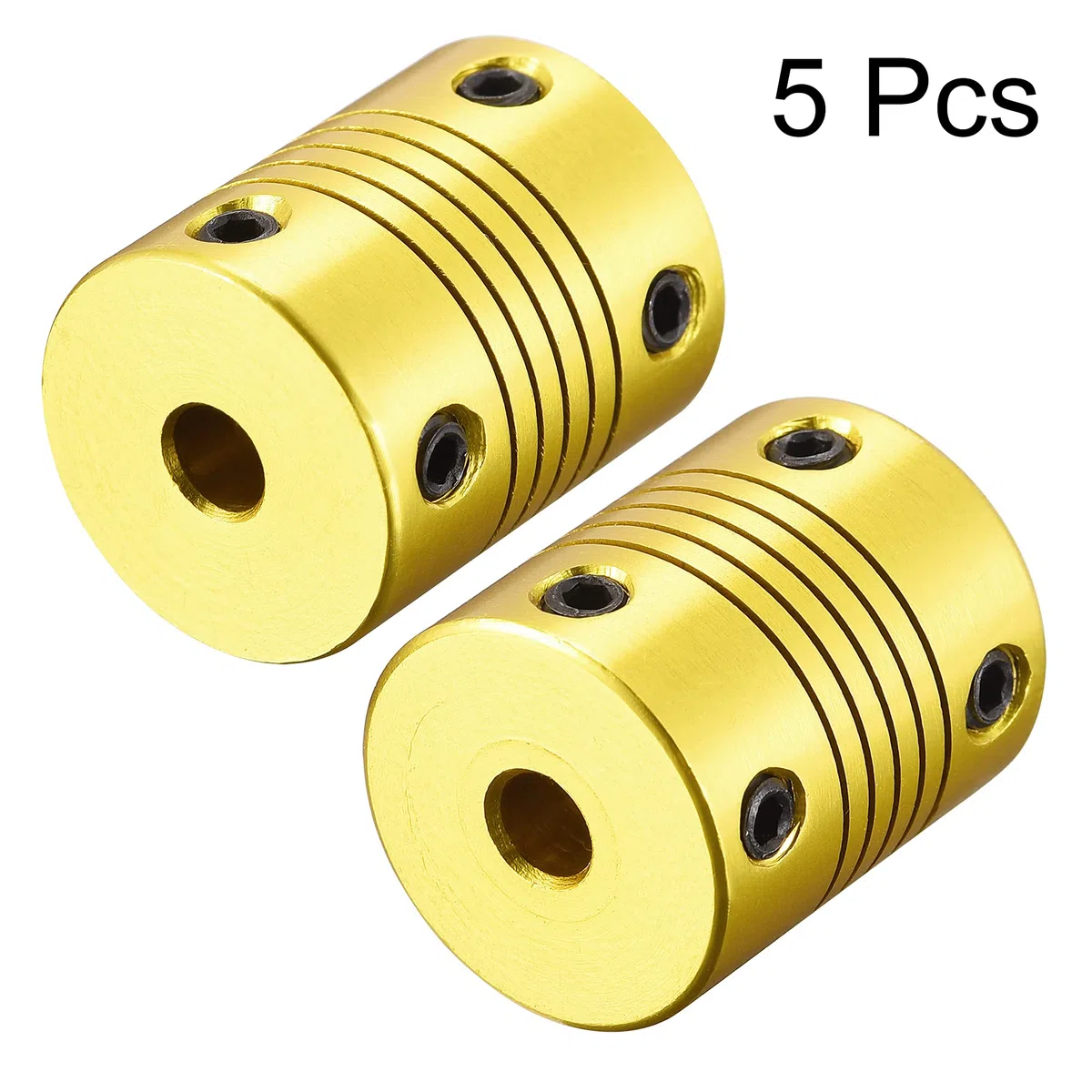 sourcing map 5Stk. 5mm bis 5mm Aluminiumlegierung Flexible Wellenkupplung L25xD20 Goldton
