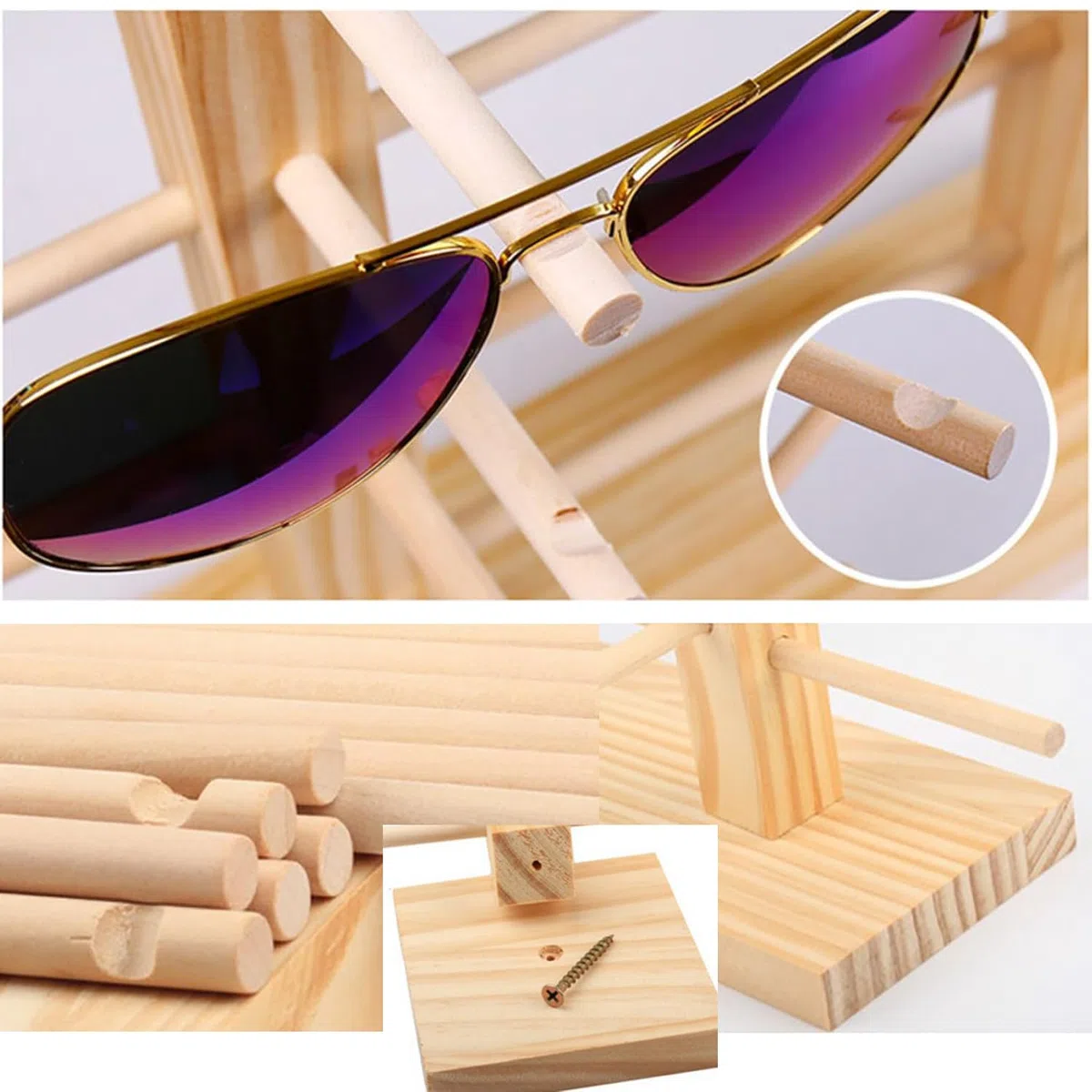 Brillenhalter aus Holz, Sonnenbrillen Brillenständer, Robustes Eyewear Display für Zuhause und Geschäft für Sonnenbrillen, Kurzsichtigkeitsbrillen, Lesebrillen (Brillen-Stander für 5 Brillen)