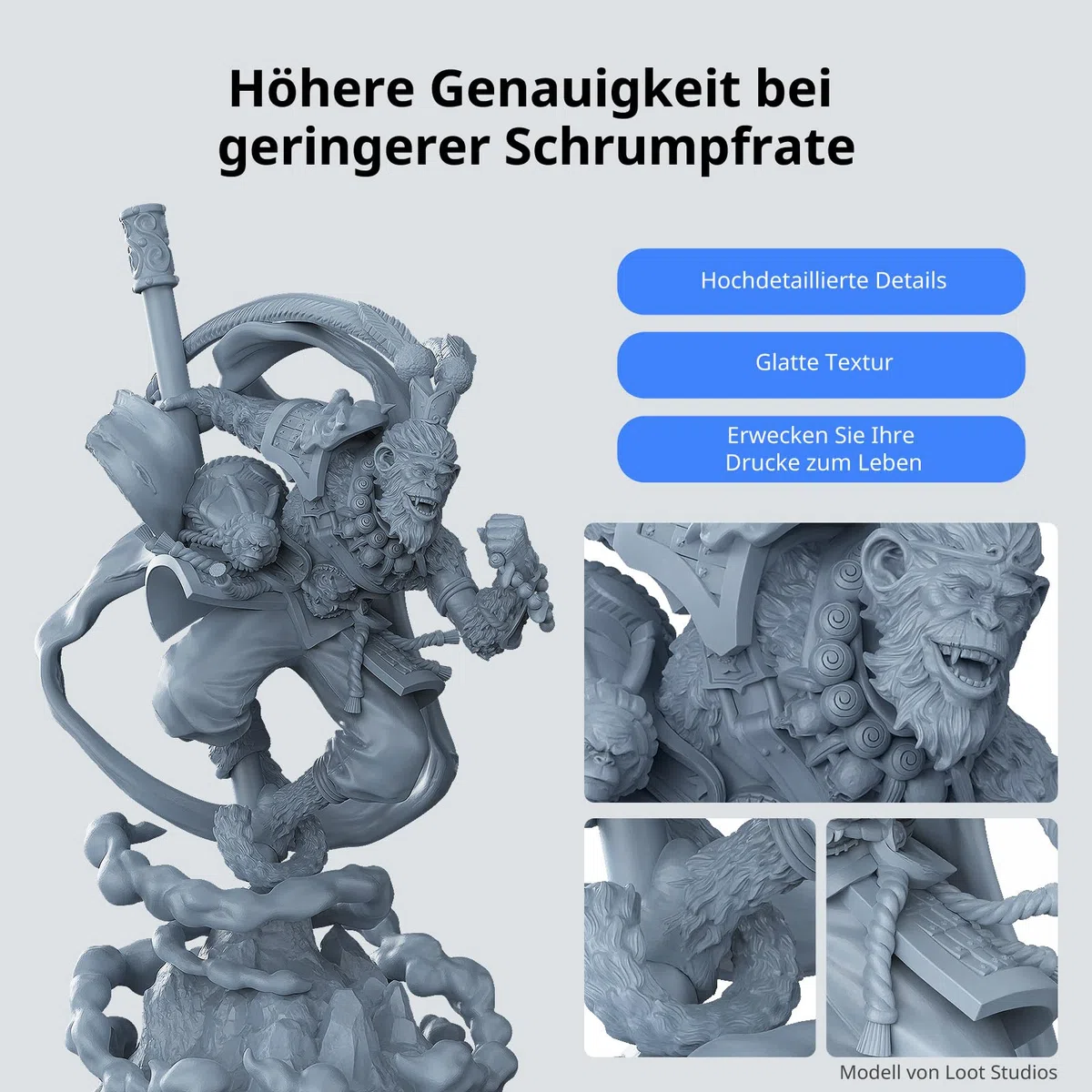 ANYCUBIC ABS-Like Resin 3.0, 3D Drucker Resin mit Ausgezeichneter Härte und Zähigkeit, Hochpräzises, Geruchsarmes 405 nm UV-härtbares Harz für Resin 3D Printer, Grau, 1000g