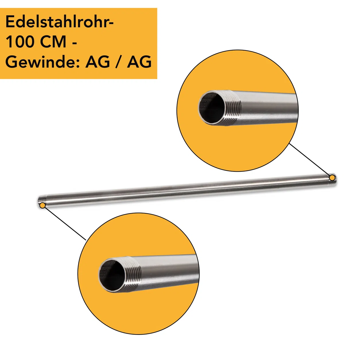 Edelstahlrohr 1/2 Zoll | Gewinde: AG/AG - 100 CM | Gewinderohr Wasserrohr Rohrnippel Gewindefitting Rohrdoppelnippel V2A
