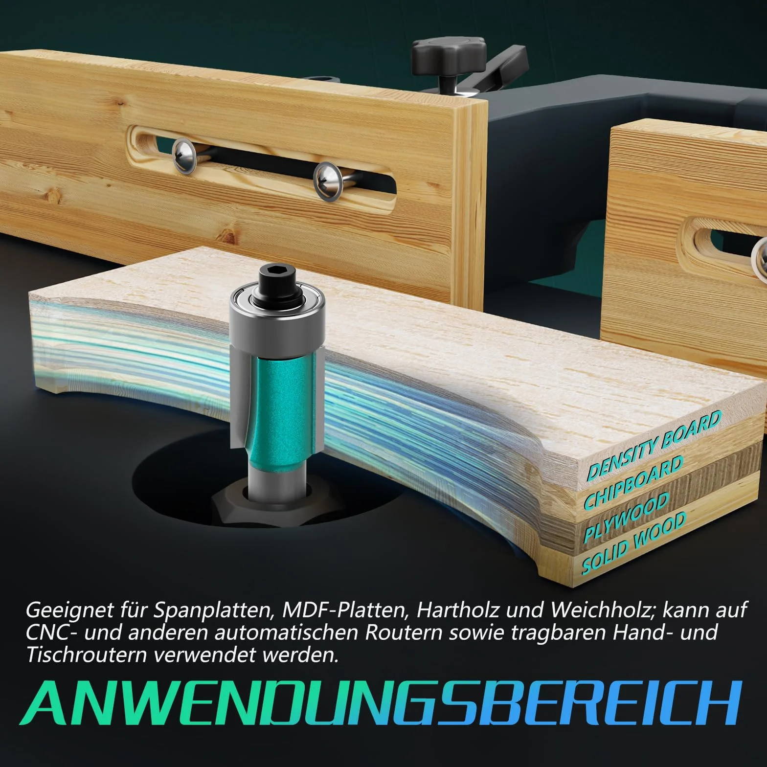 CSOOM 12-teiliges 8 mm Schaft professionelles Fräser-Set für Holzarbeiten, mit Hartmetall-Trimmern, Holzbearbeitungswerkzeug