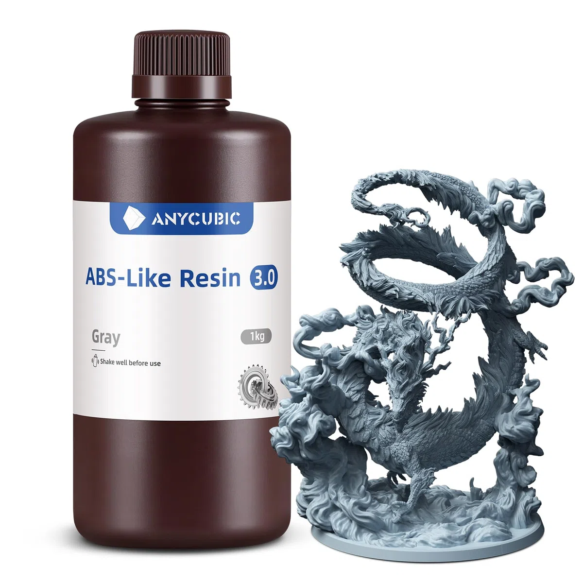 ANYCUBIC ABS-Like Resin 3.0, 3D Drucker Resin mit Ausgezeichneter Härte und Zähigkeit, Hochpräzises, Geruchsarmes 405 nm UV-härtbares Harz für Resin 3D Printer, Grau, 1000g