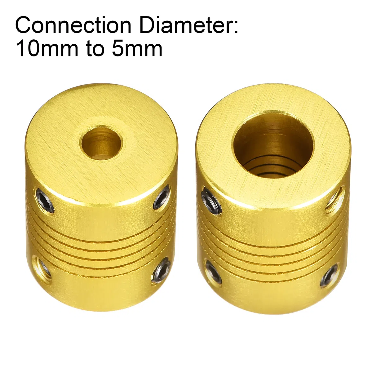 sourcing map 5Stk. 10mm bis 5mm Aluminiumlegierung Flexible Wellenkupplung L25xD20 Goldton