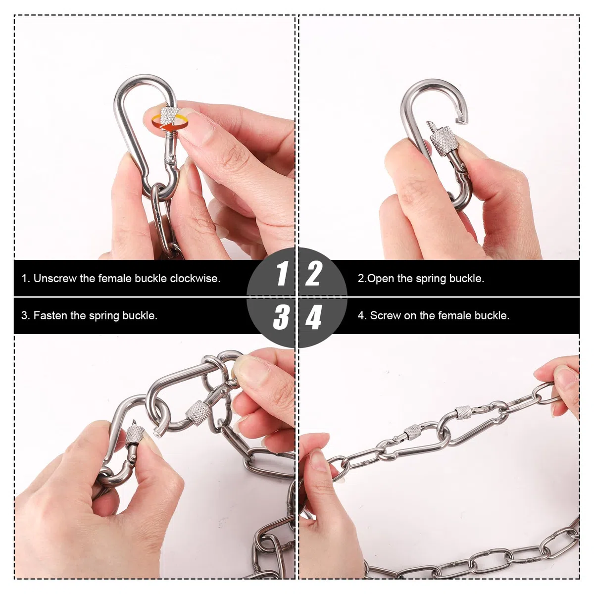 lasuroa Tor Kettenschloss für Außenzäune, 50cm Tor Edelstahlkettenschloss mit Metallschnallen Gate Chain Lock für Tierkäfige Hunde Pferde Ziegen Kühe Gehegebedarf
