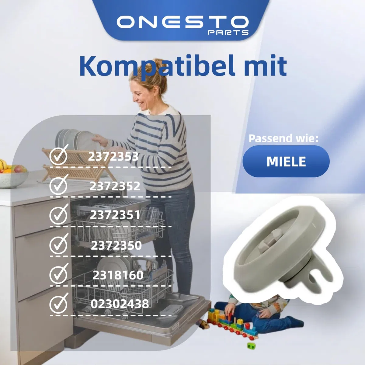 2 Stück Ersatz Unterkorbrollen für Miele 2372352 2372353 Geschirrspülerrollen Kompatibel mit Optima Futura Senator Meteor Wheels Set
