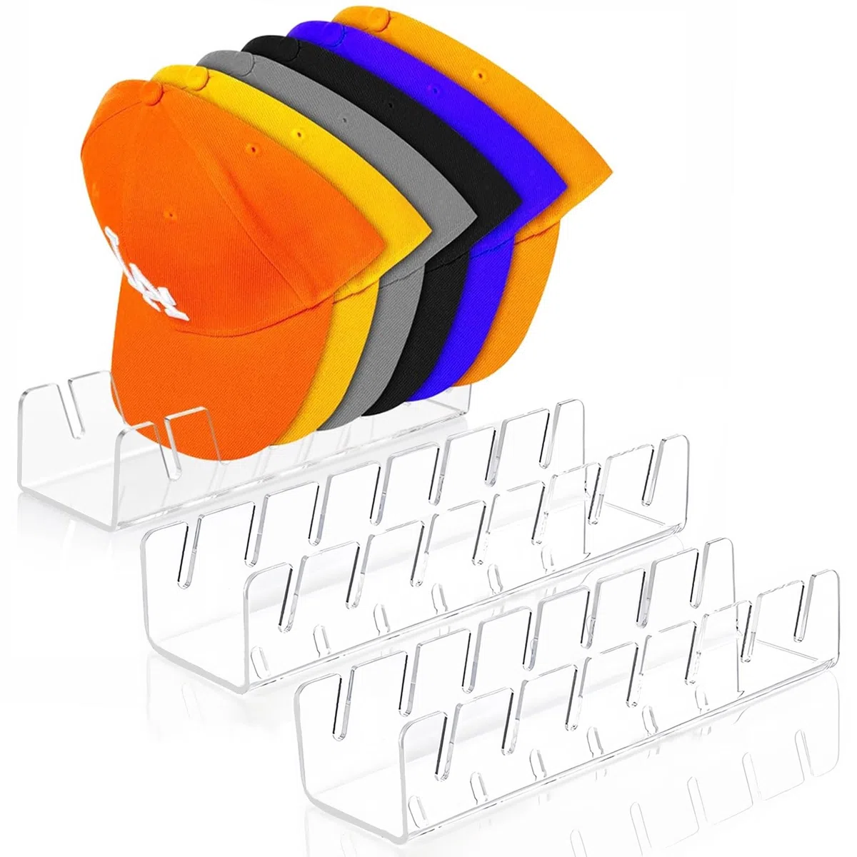 3 Stück Cap Halte Acryl Cap Halterung Kappen Organizer Desktop Cap Halterung Fasst 21 Baseballkappen Keine Installation Transparente für Schlafzimmer, KleiderschräNke