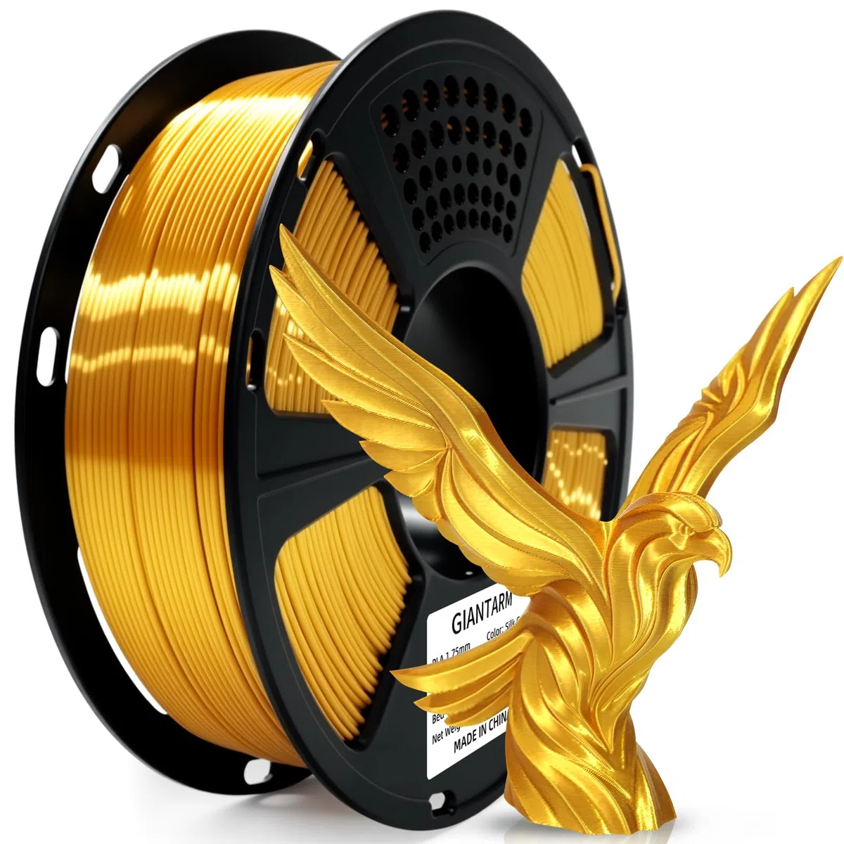 GIANTARM PLA Silk Filament 1.75 mm, 3D Drucker Filament, PLA 1 kg Spule, Durchmessertoleranz bei +/-0.03 mm, Silk Golden
