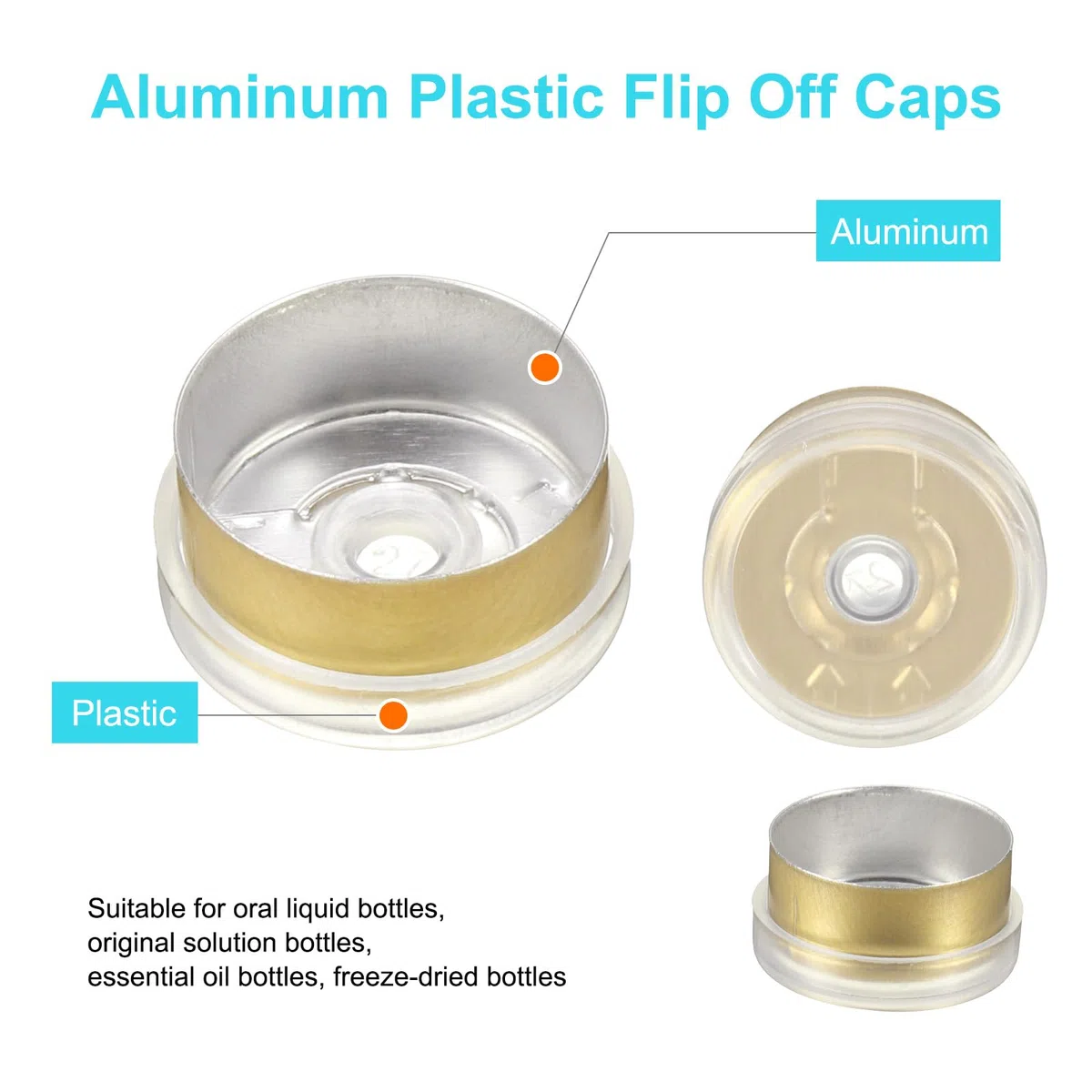 QUARKZMAN 13mm Flip Off Kappen, 200 Stück Burr-Free Flip Off Top Kappen Dichtungen Flip Off Aluminium Kunststoff Vial Flip Off Dichtungen für Glas Vial Flaschen, Klar/Grün Gold