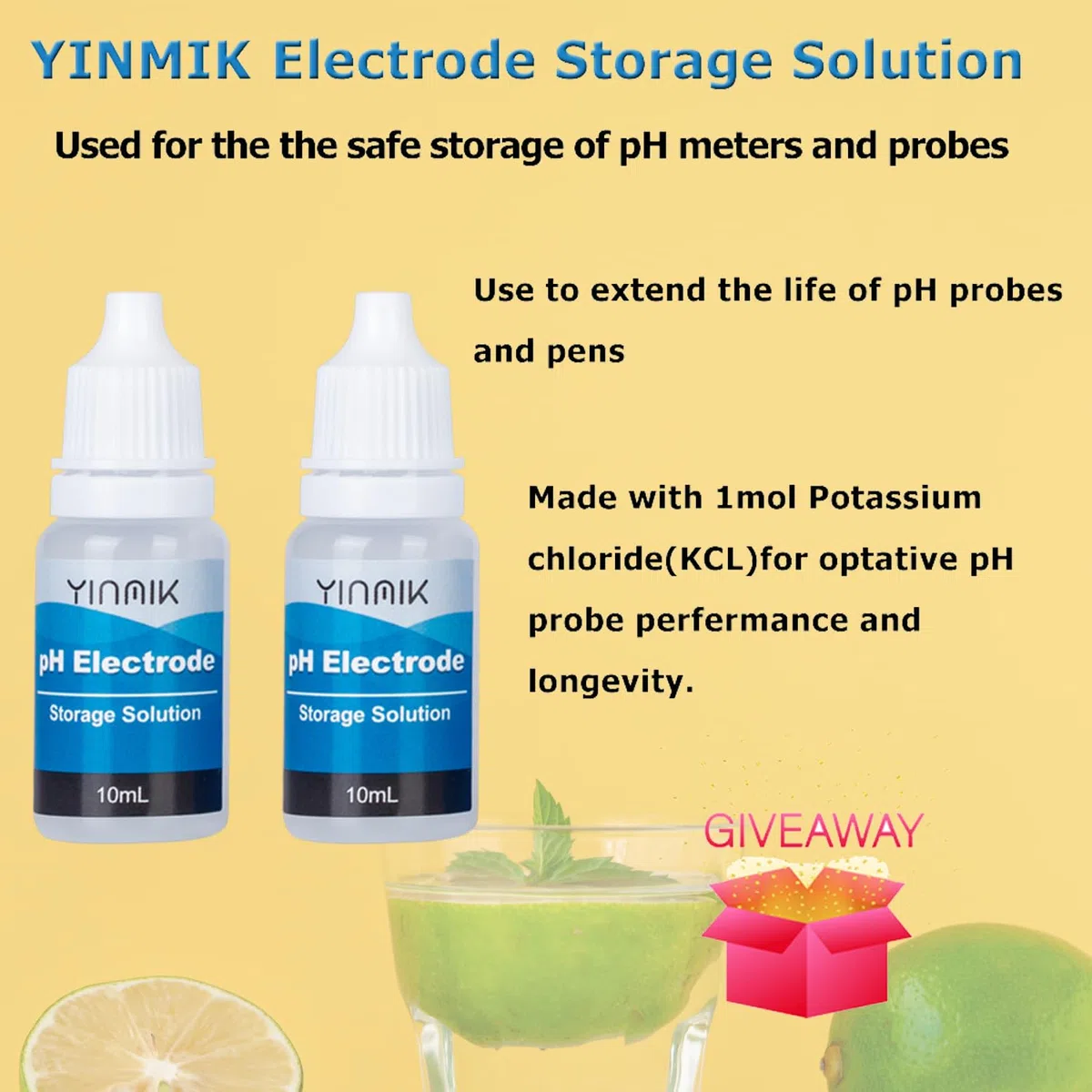 YINMIK pH Messgerät Kalibrierung Slösungs Kit (4.00, 7.00 und 10.01) mit pH Schutzlösungs Set, 3 Flaschen 50 ml pH Kalibrierung Spufferlösung und 2 Flaschen 10 ml KCL pH Sondenlösung für pH Messgerät